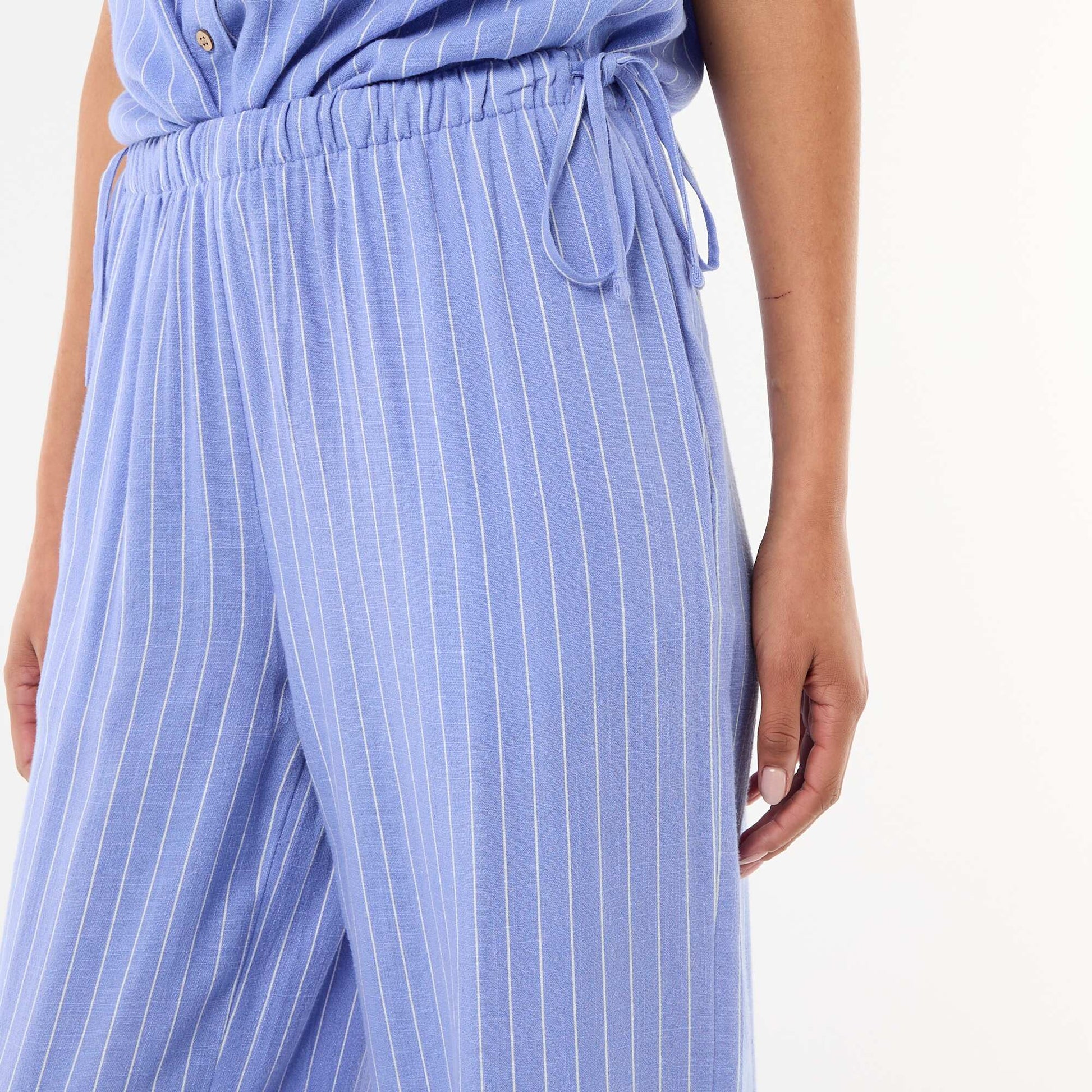Pantalon large en lin mélangé BLEU