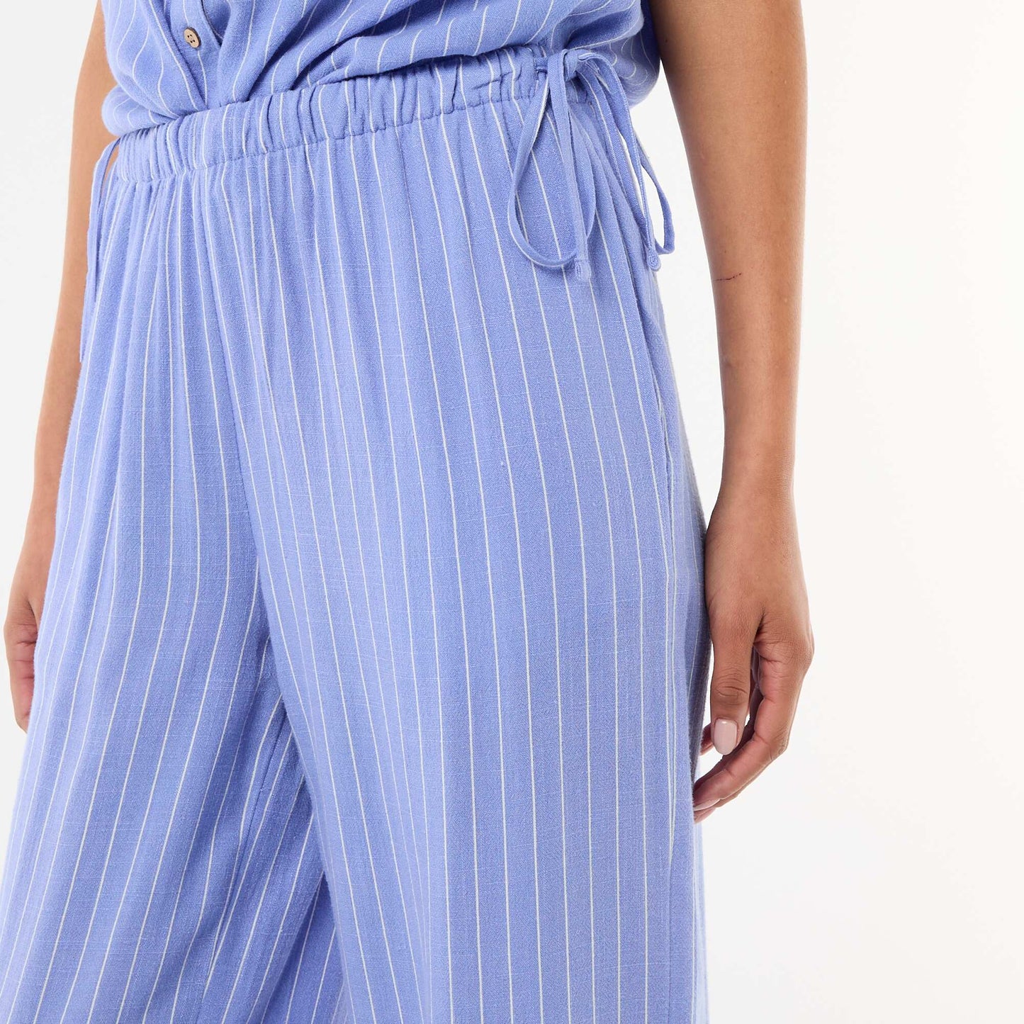Pantalon large en lin mélangé BLEU
