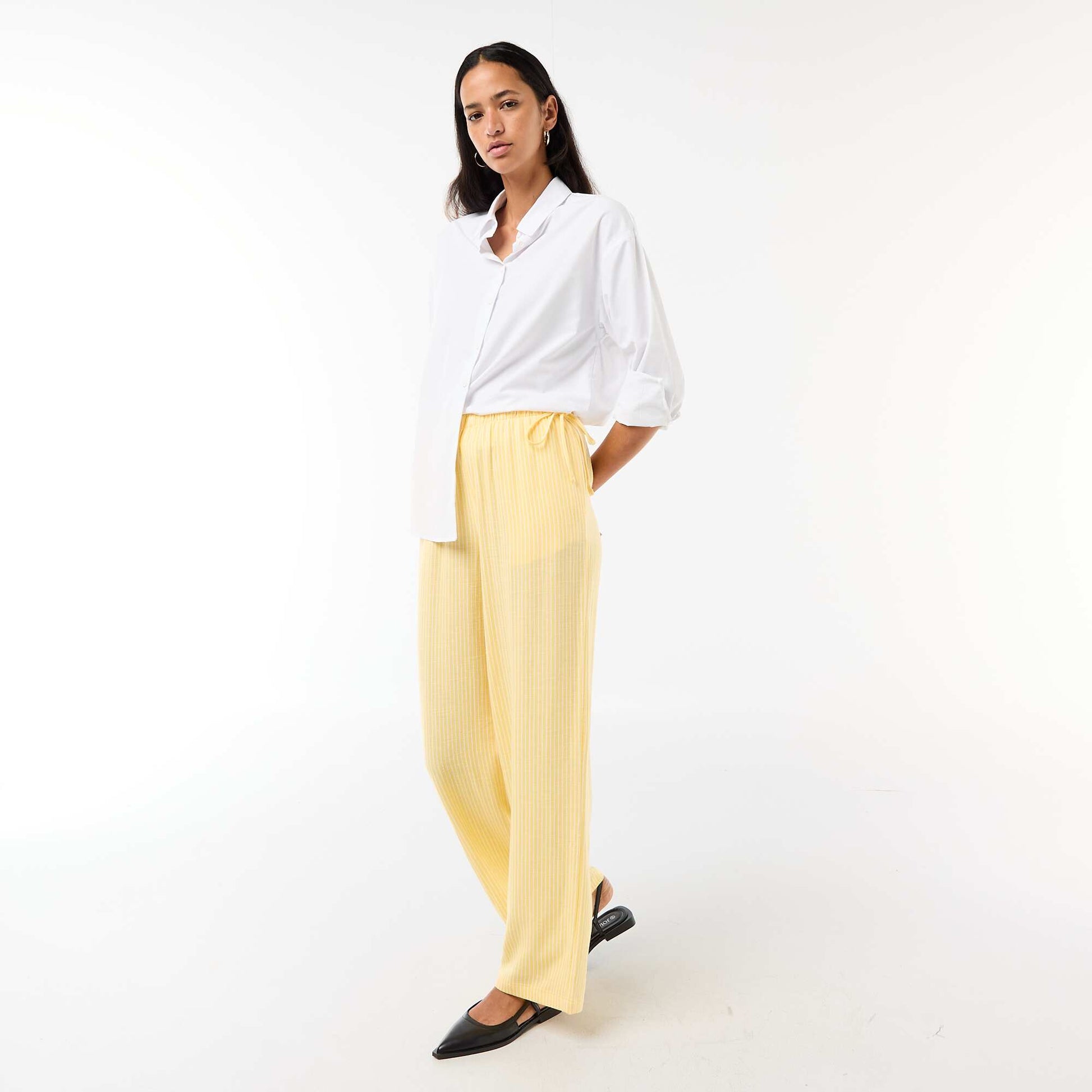 Pantalon large en lin mélangé JAUNE