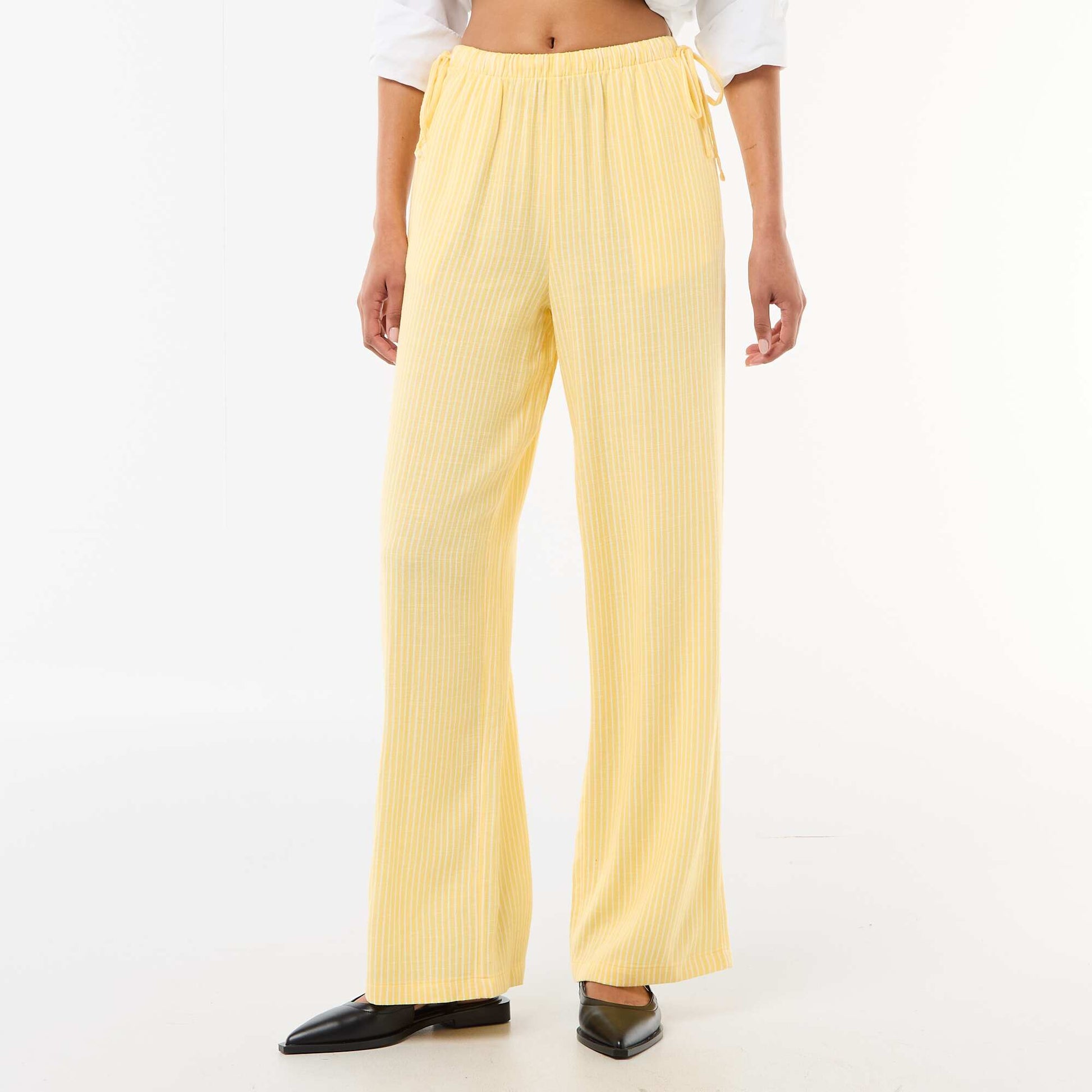Pantalon large en lin mélangé JAUNE