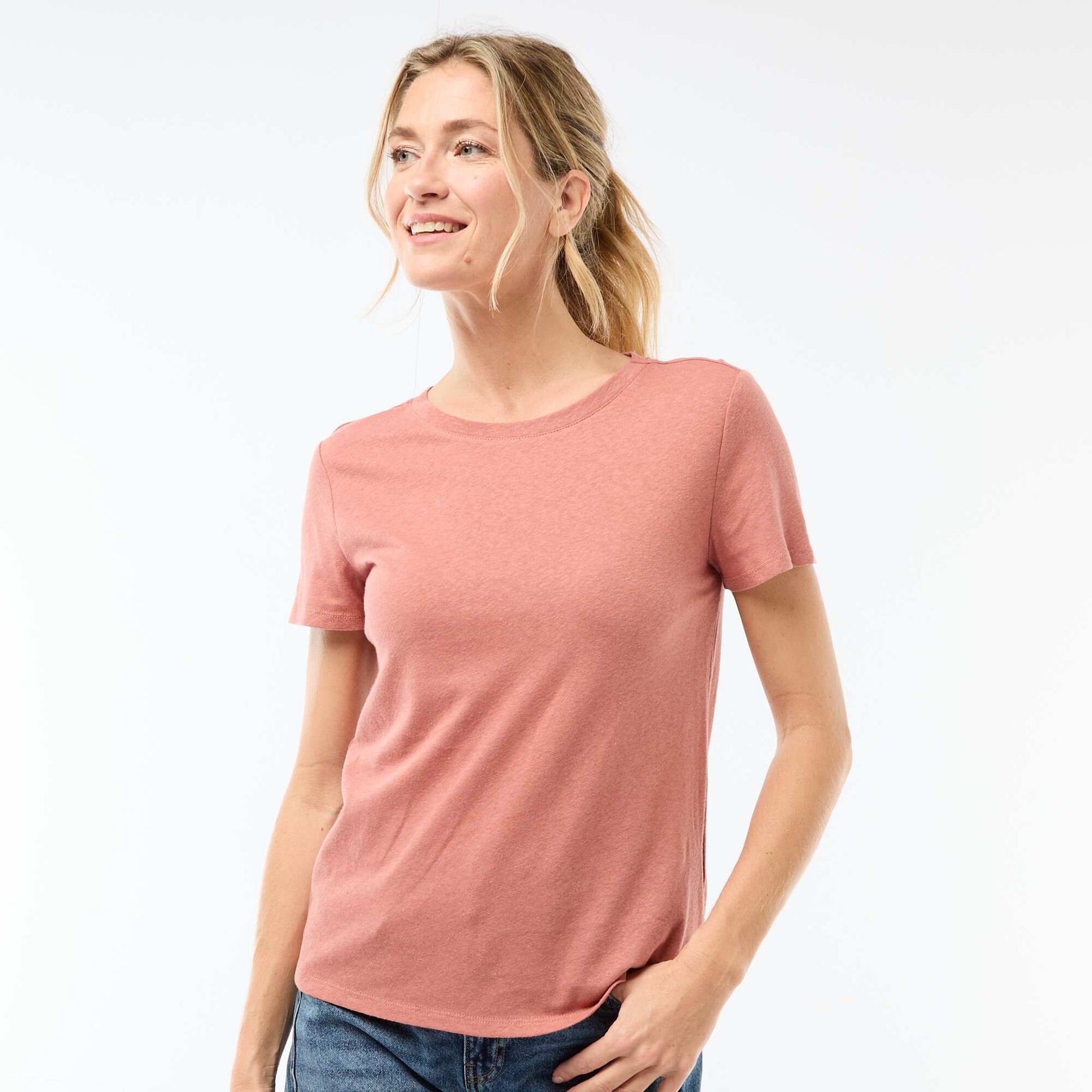 Tee-shirt uni à manches courtes et col rond ROSE