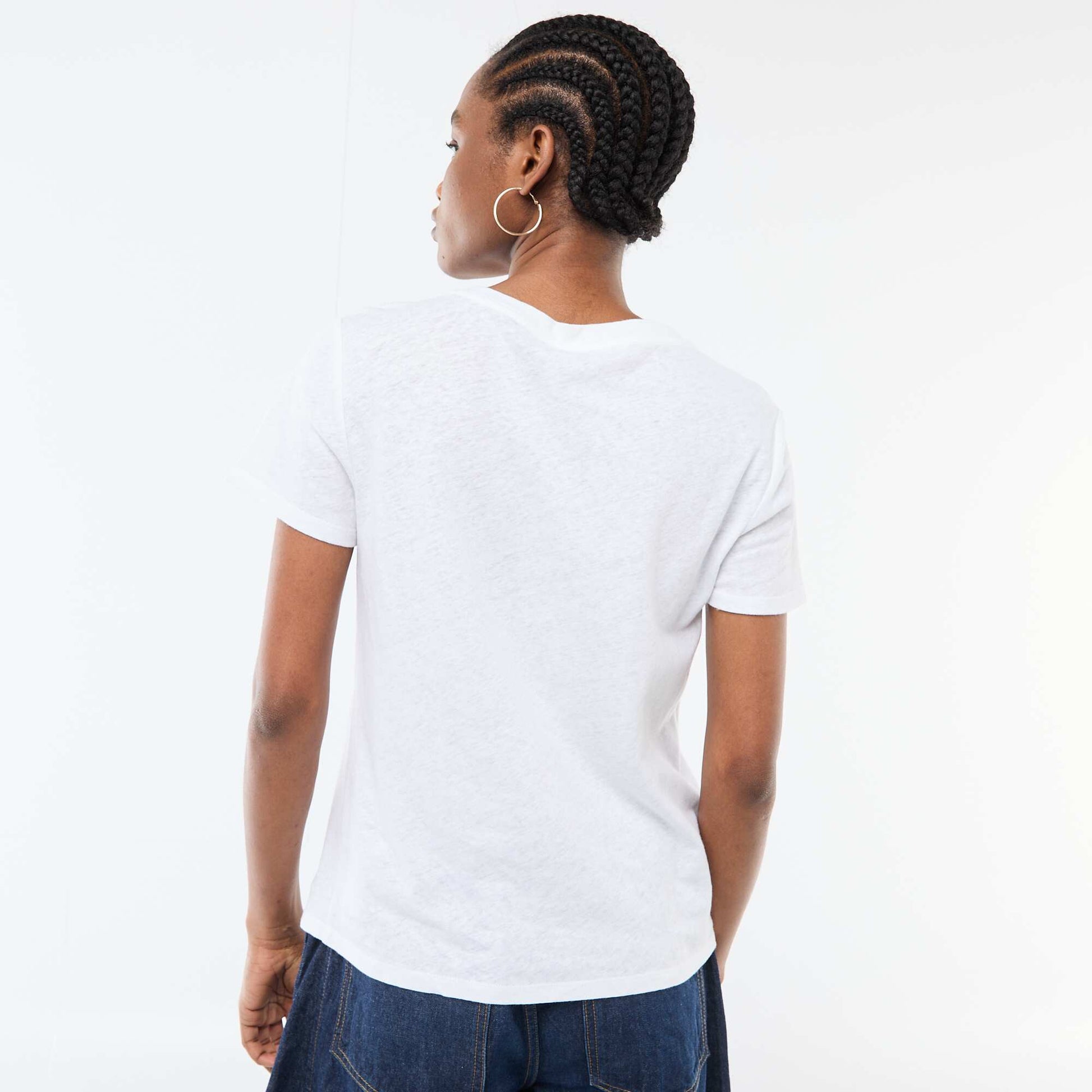 Tee-shirt uni à manches courtes et col rond BLANC