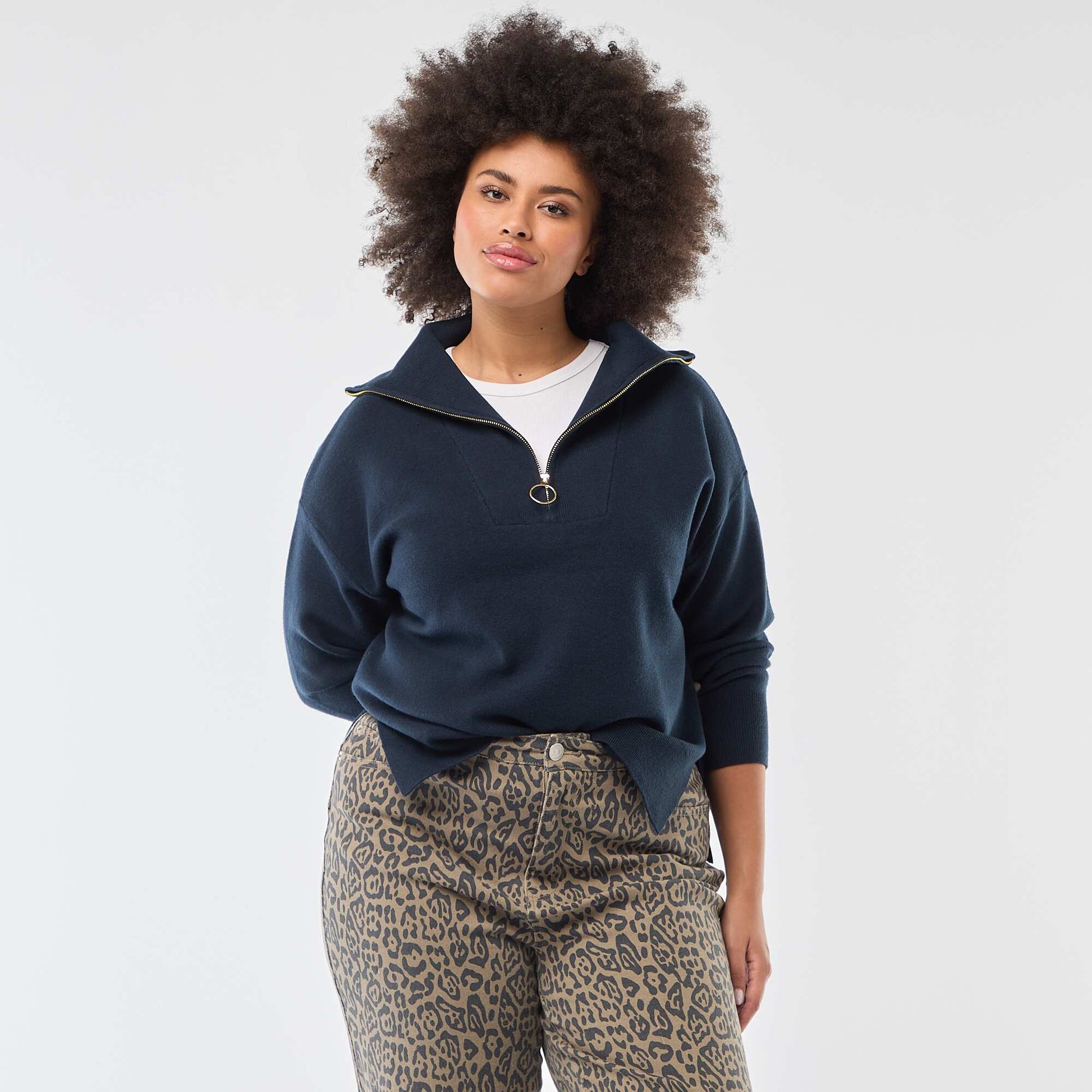 Pull col camionneur zippé BLEU