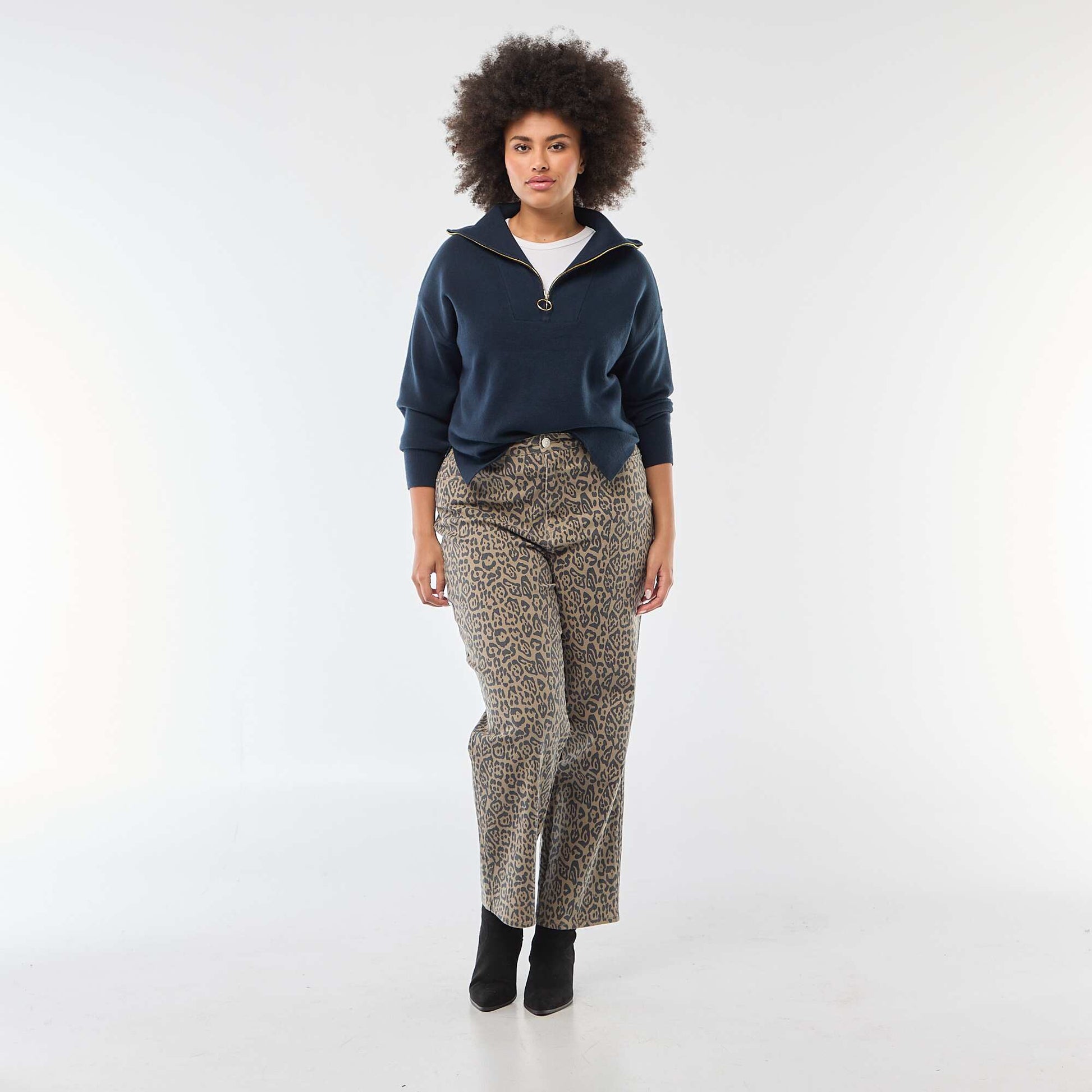 Pull col camionneur zippé BLEU