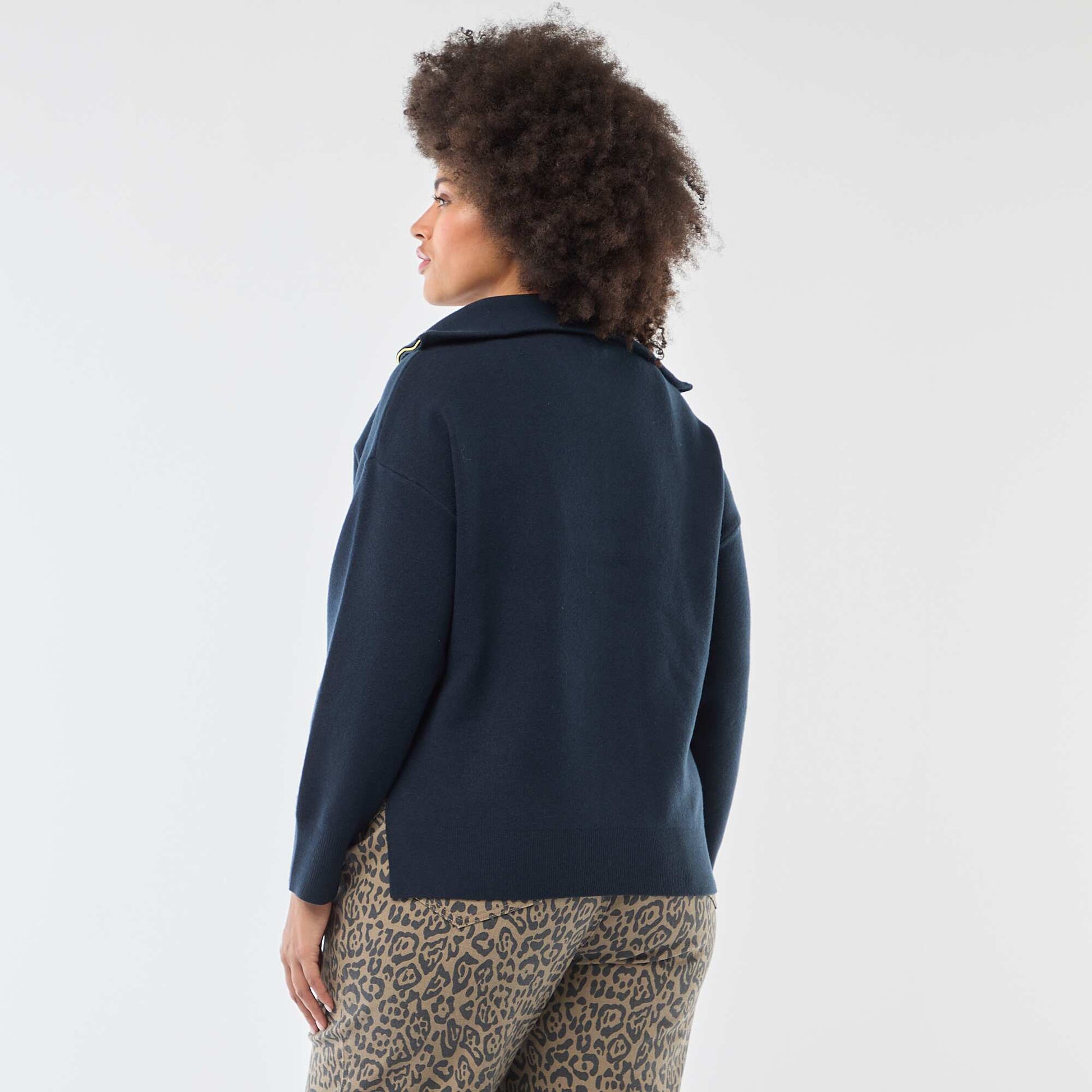 Pull col camionneur zippé BLEU