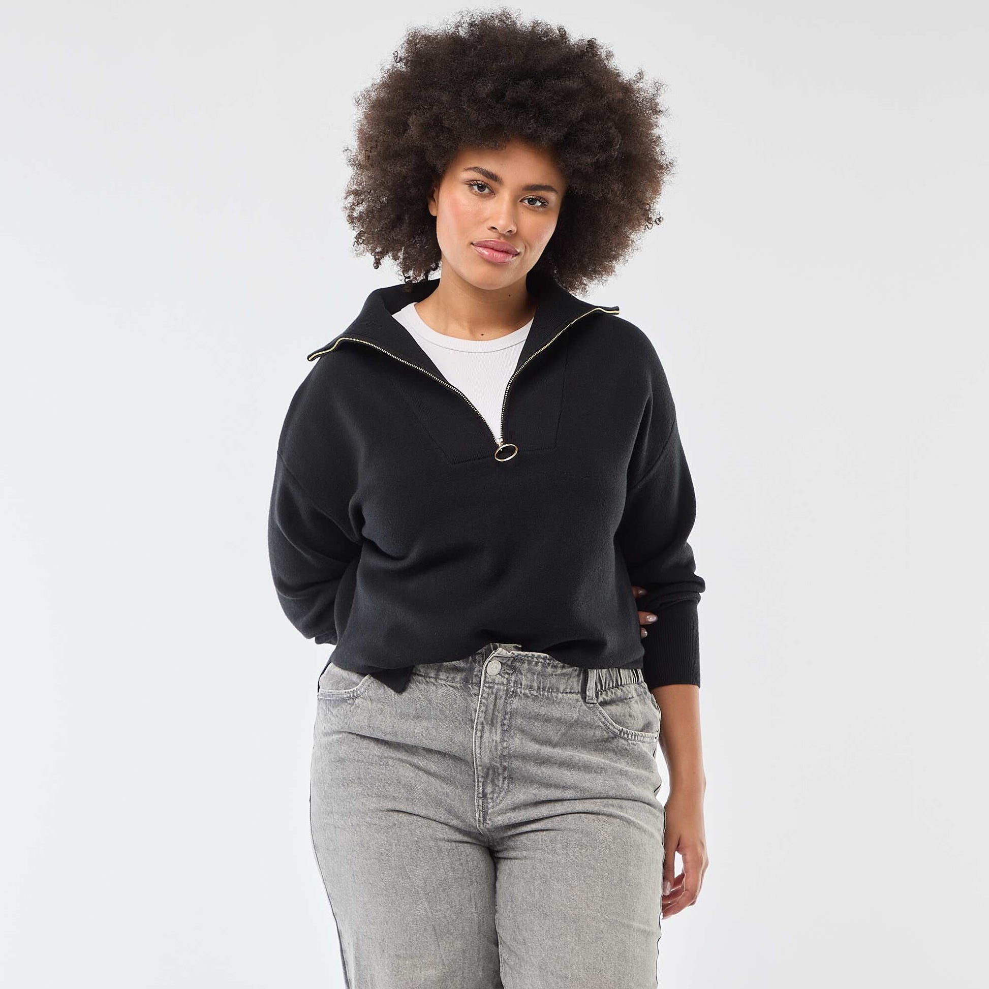 Pull col camionneur zippé NOIR