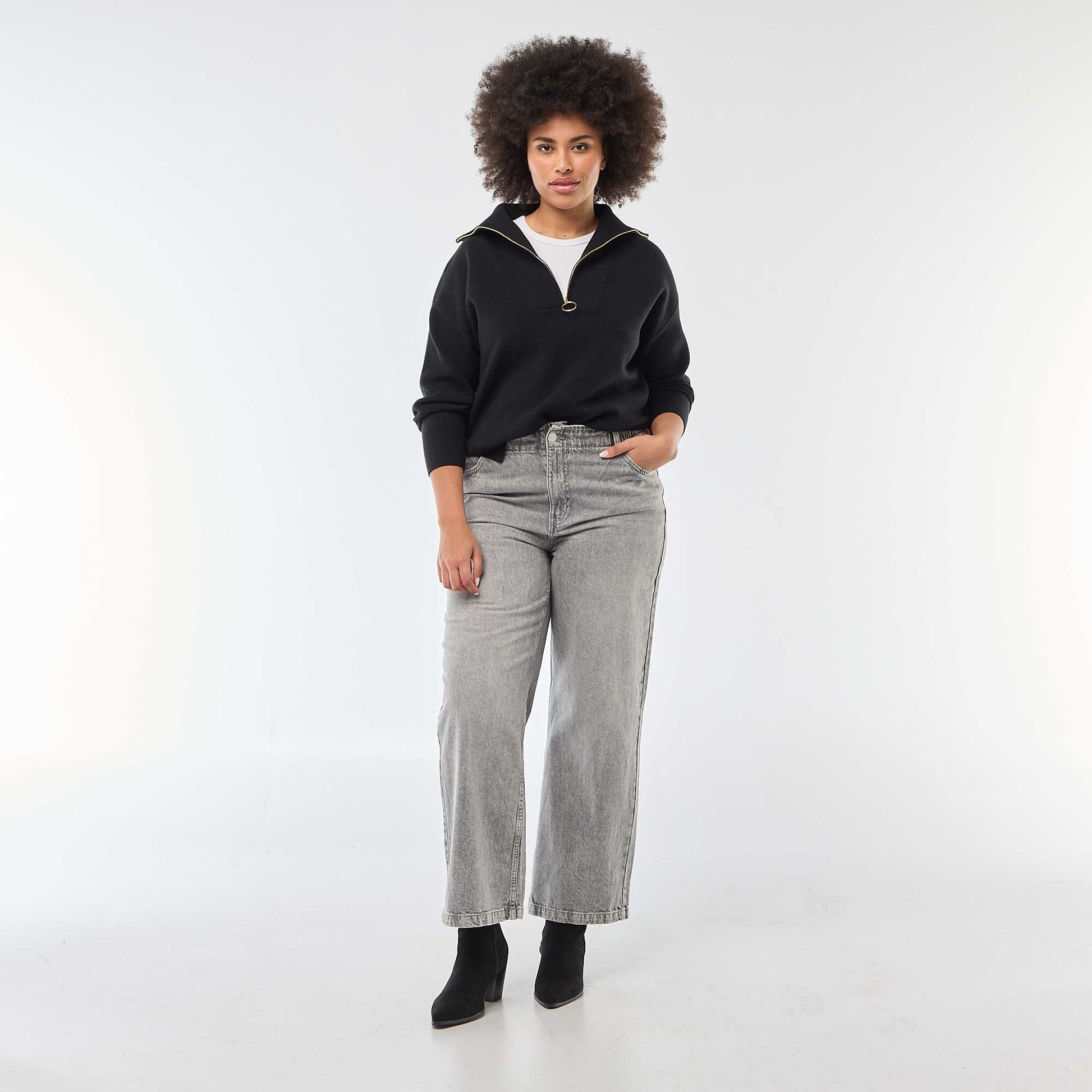 Pull col camionneur zippé NOIR