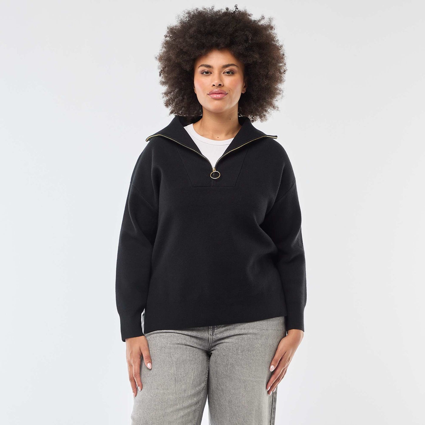 Pull col camionneur zippé NOIR