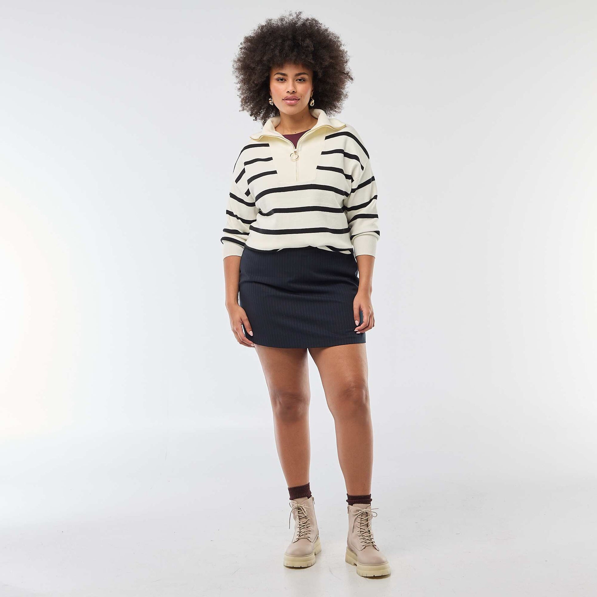 Pull col camionneur zippé BEIGE