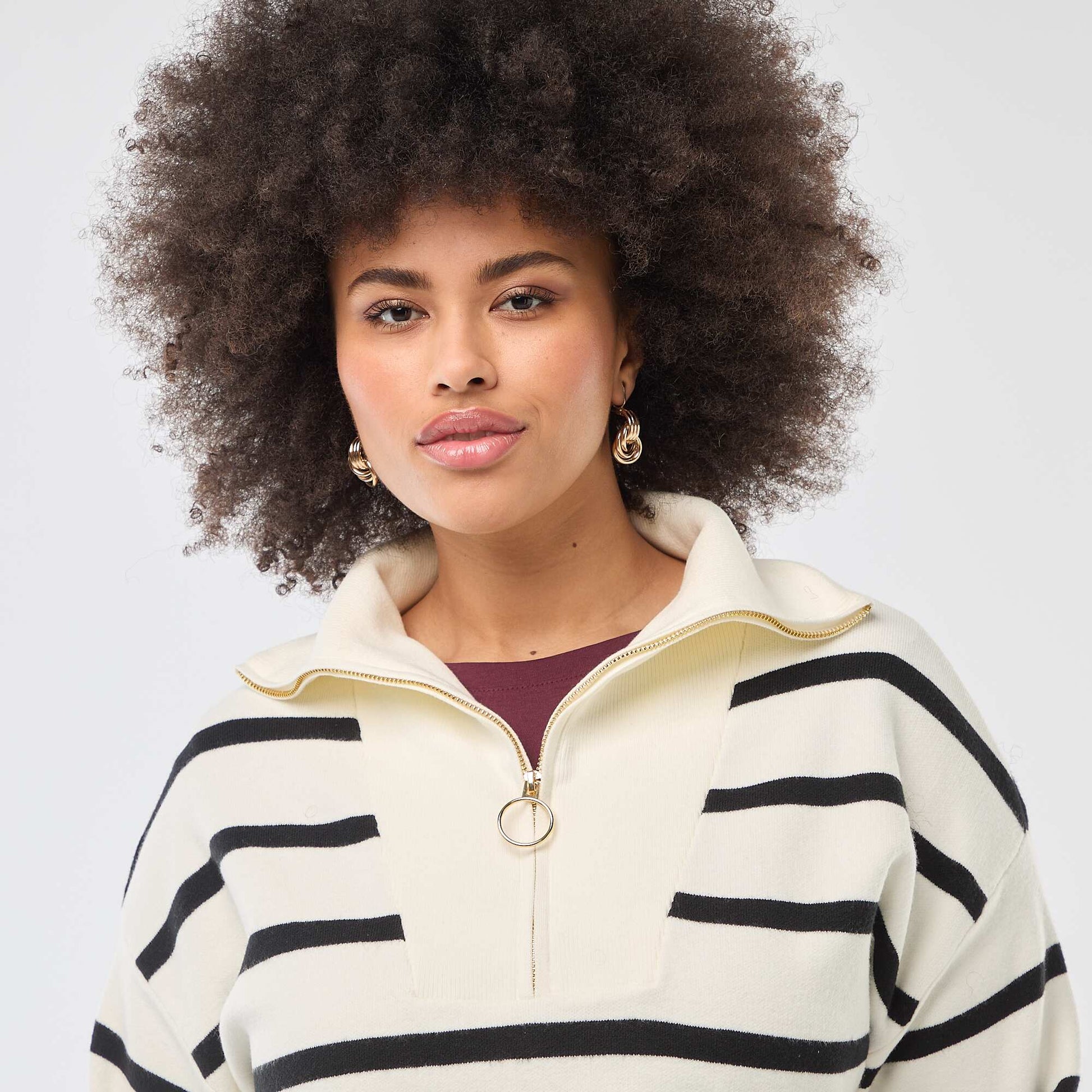 Pull col camionneur zippé BEIGE
