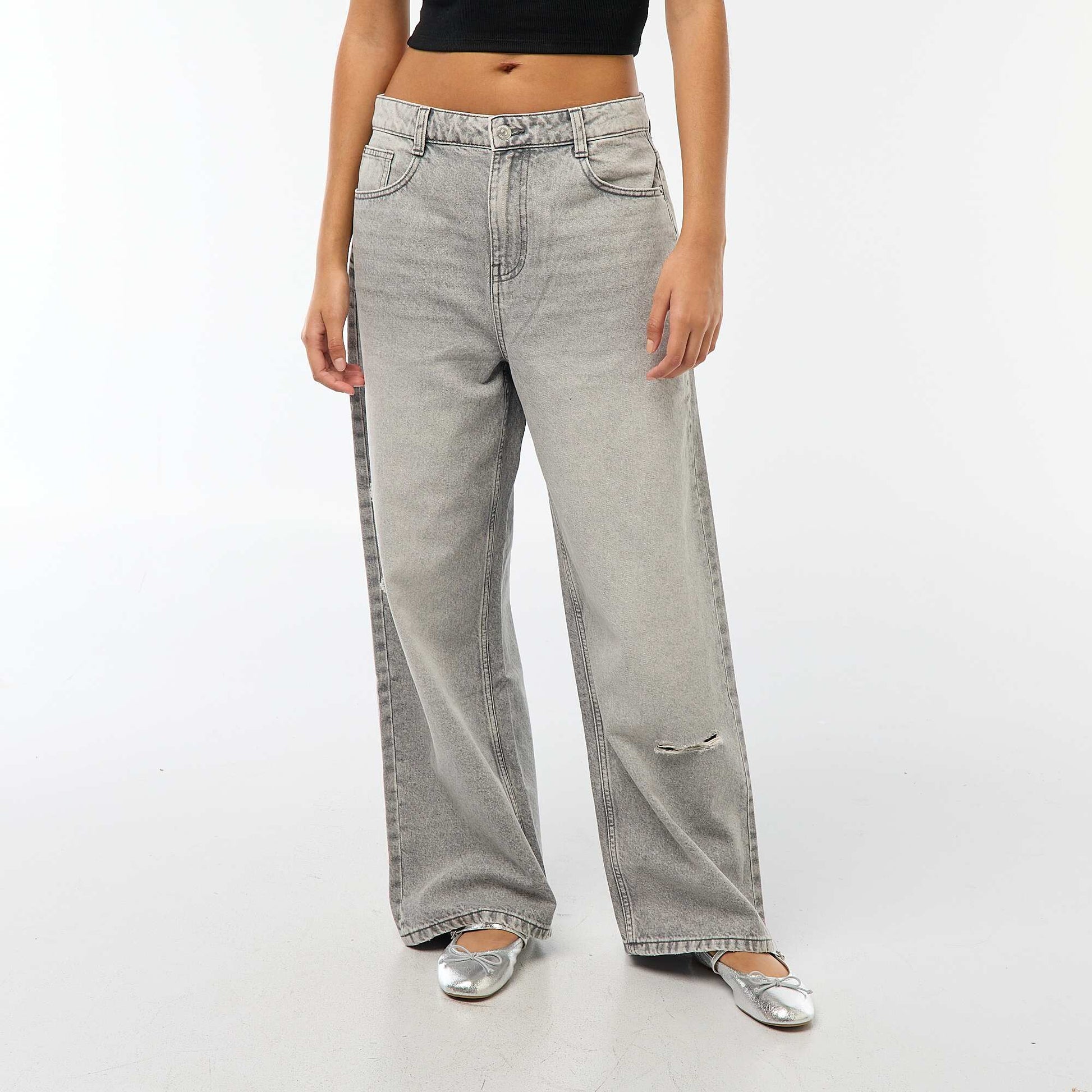 Pantalon baggy taille basse à 5 poches GRIS