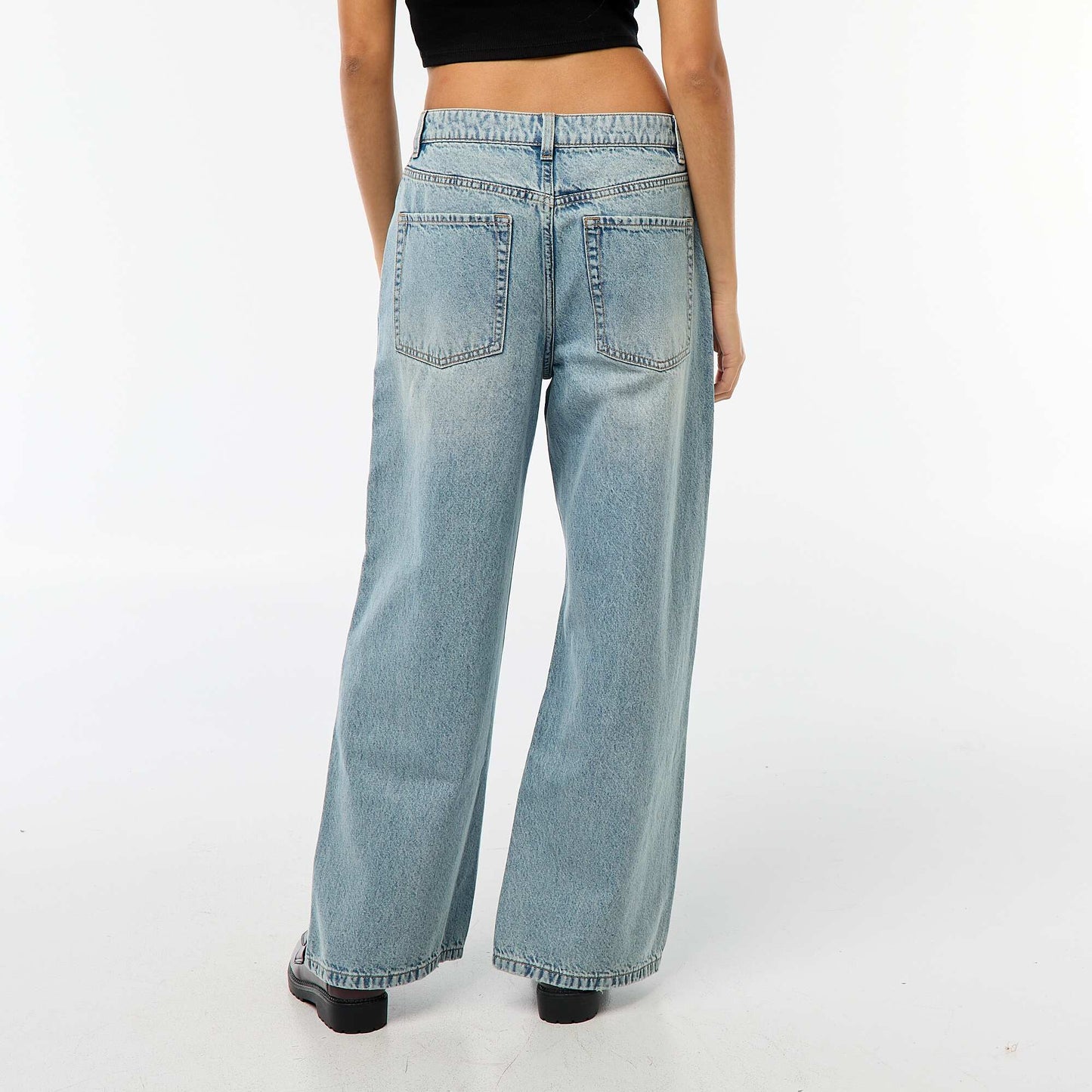 Pantalon baggy taille basse à 5 poches BLEU