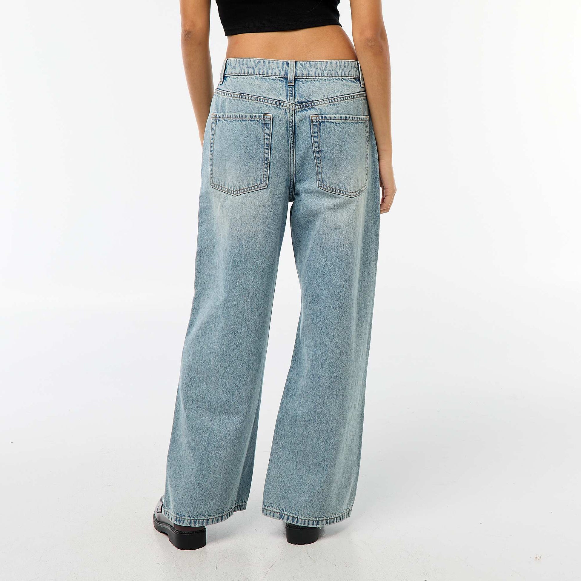 Pantalon baggy taille basse à 5 poches BLEU