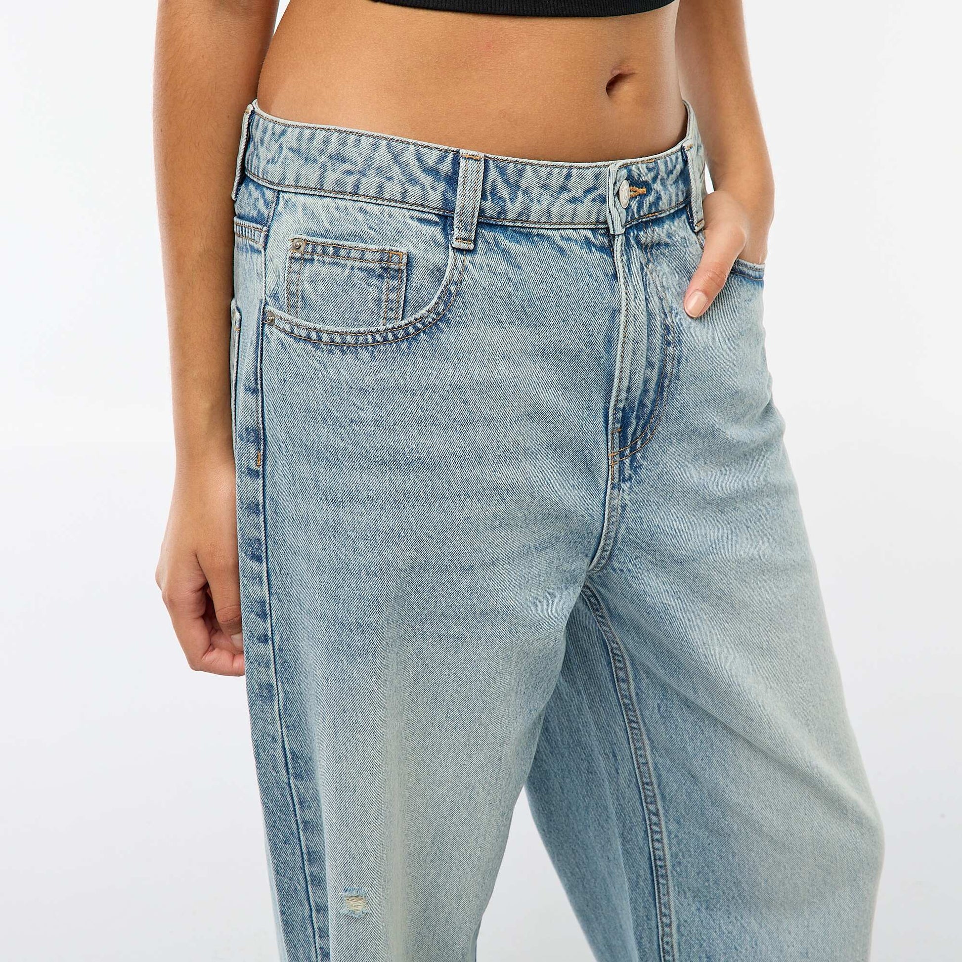 Pantalon baggy taille basse à 5 poches BLEU