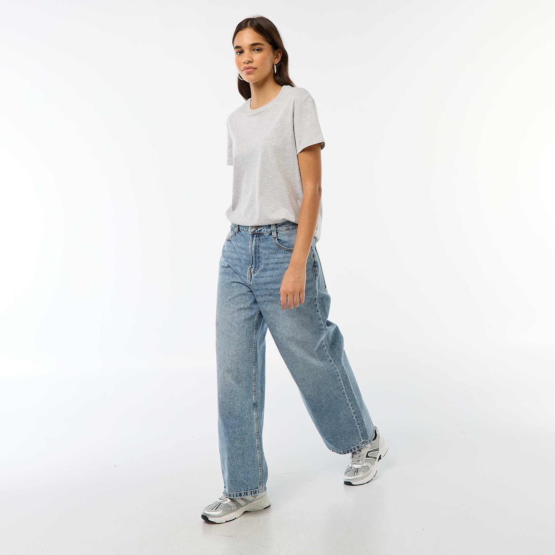 Pantalon baggy taille basse à 5 poches BLEU
