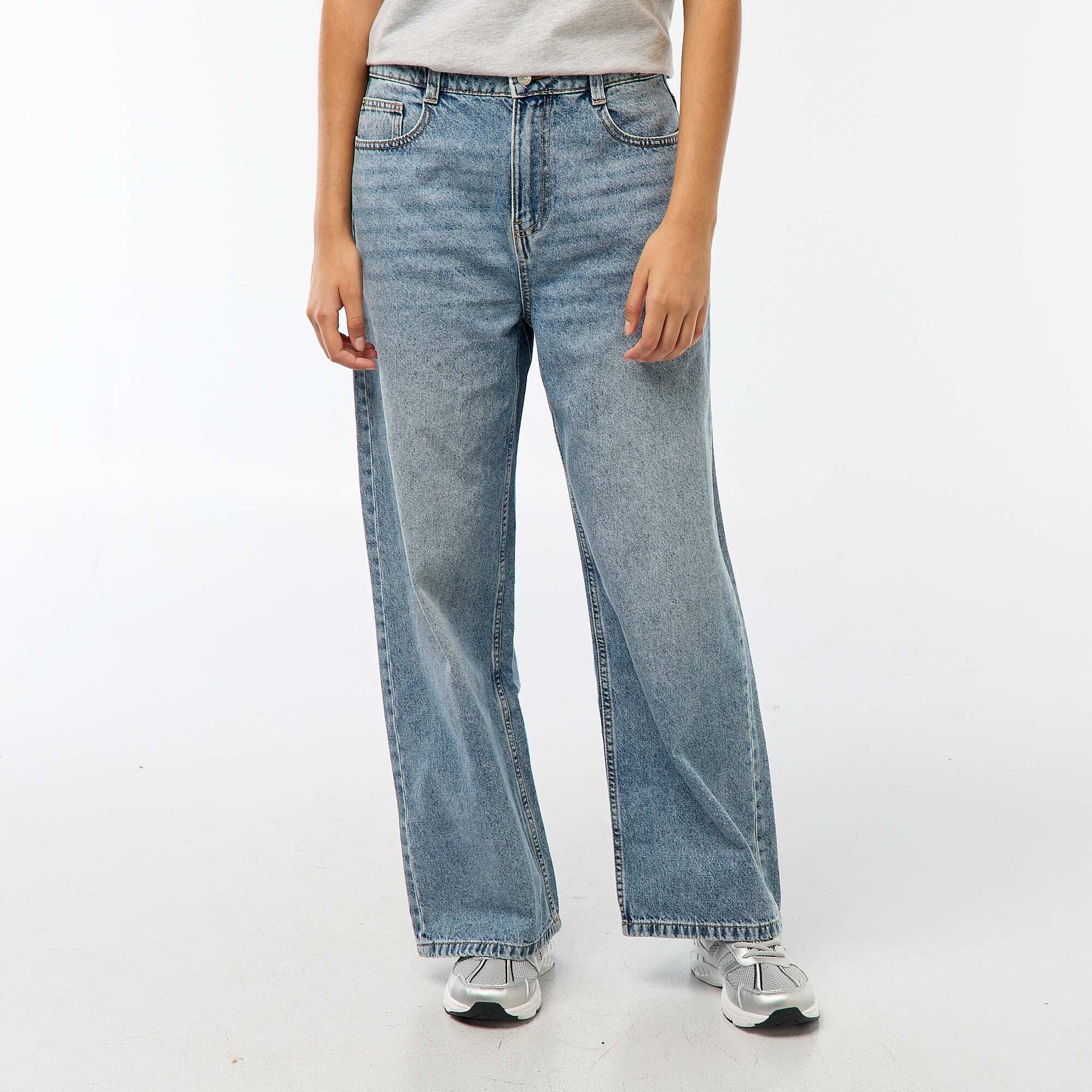 Pantalon baggy taille basse à 5 poches BLEU