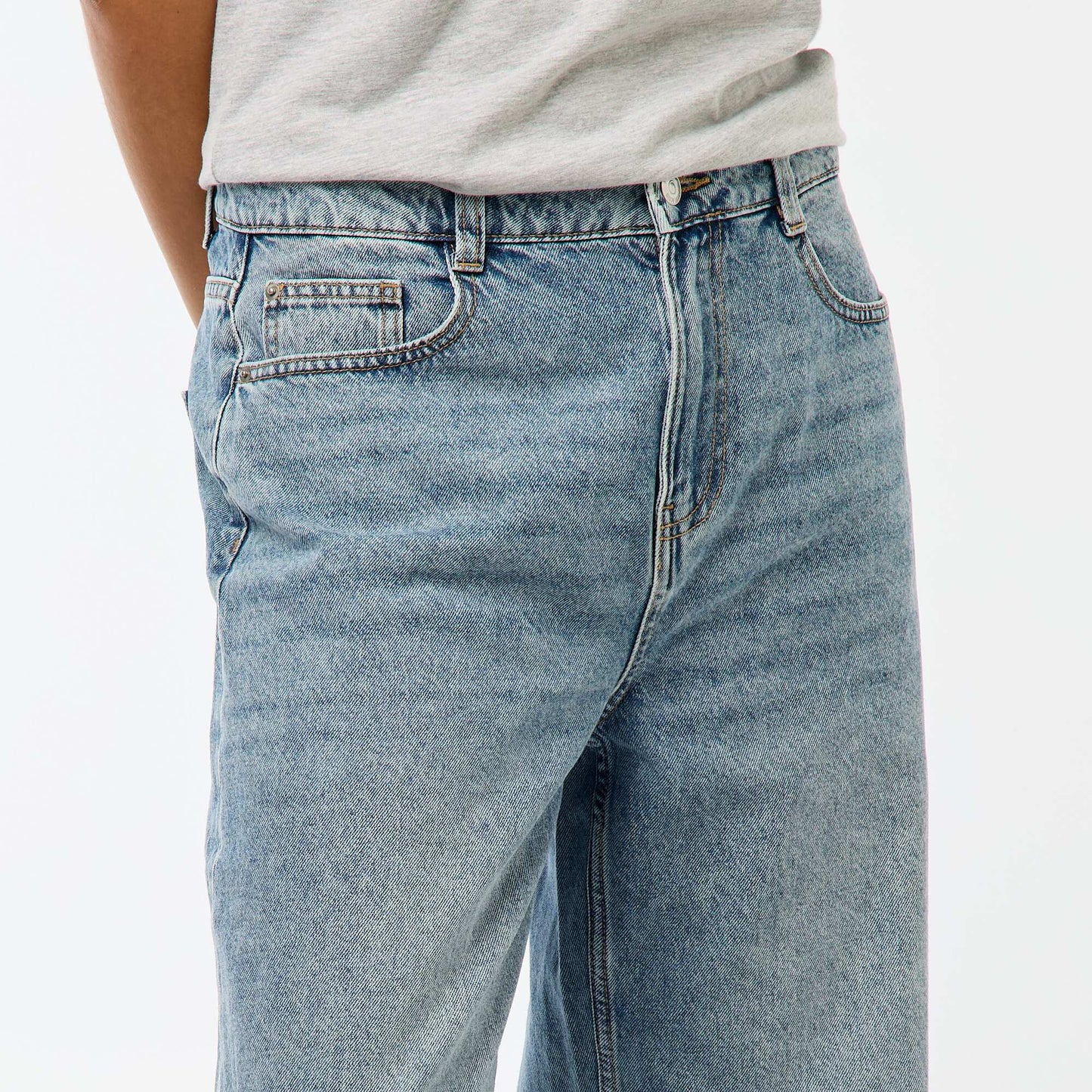 Pantalon baggy taille basse à 5 poches BLEU
