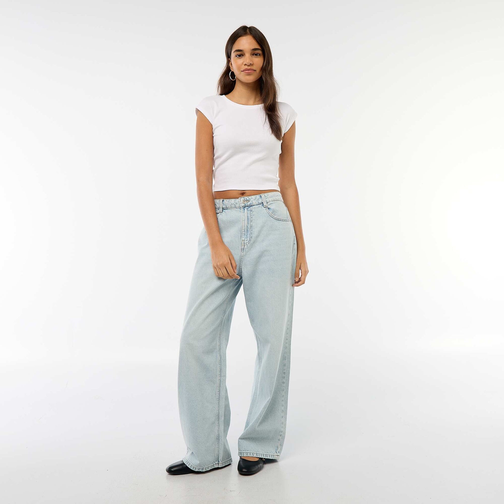 Pantalon baggy taille basse à 5 poches BLEU