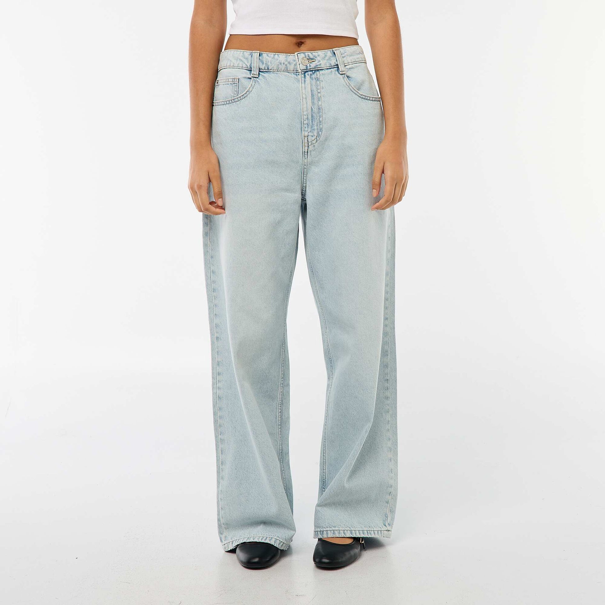 Pantalon baggy taille basse à 5 poches BLEU