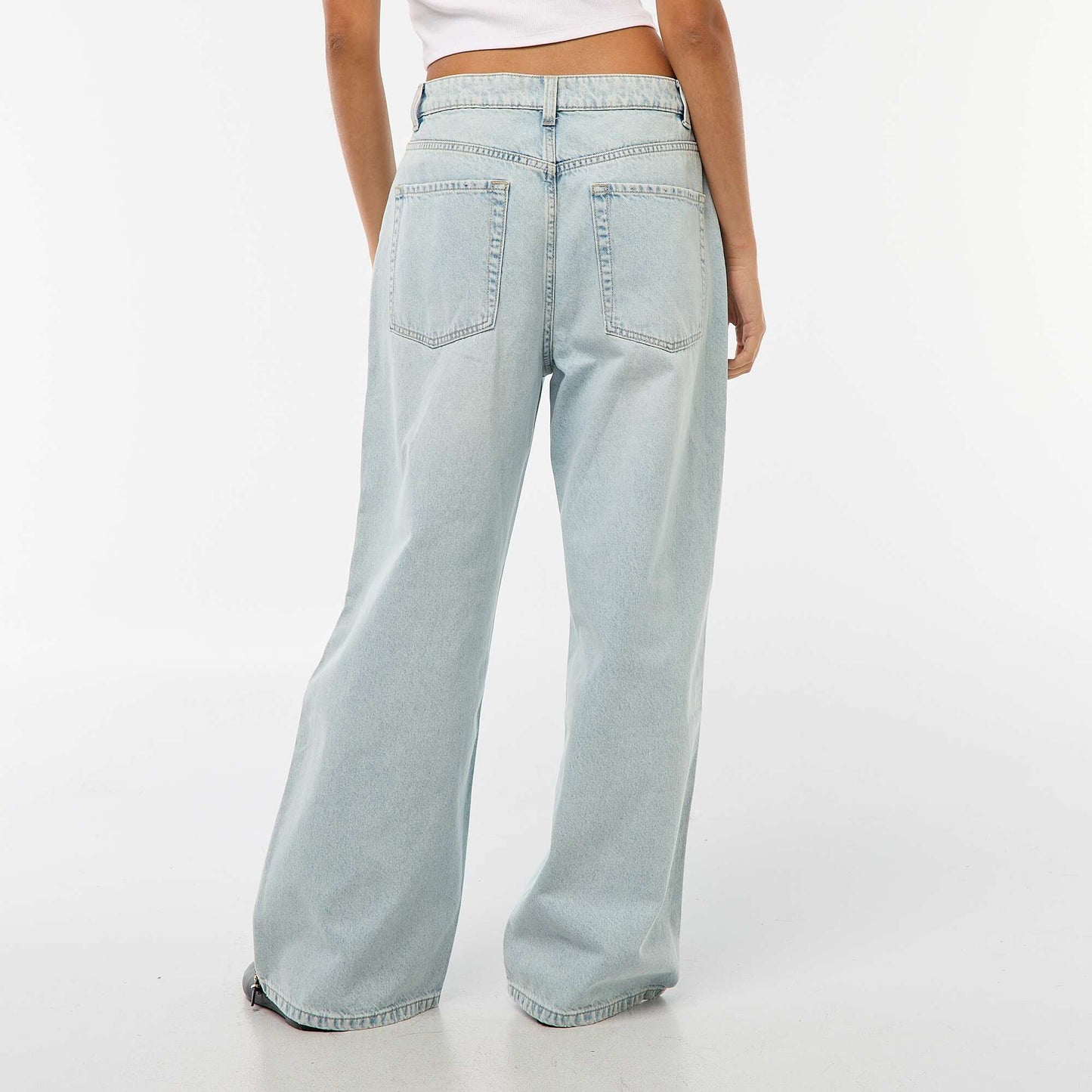 Pantalon baggy taille basse à 5 poches BLEU