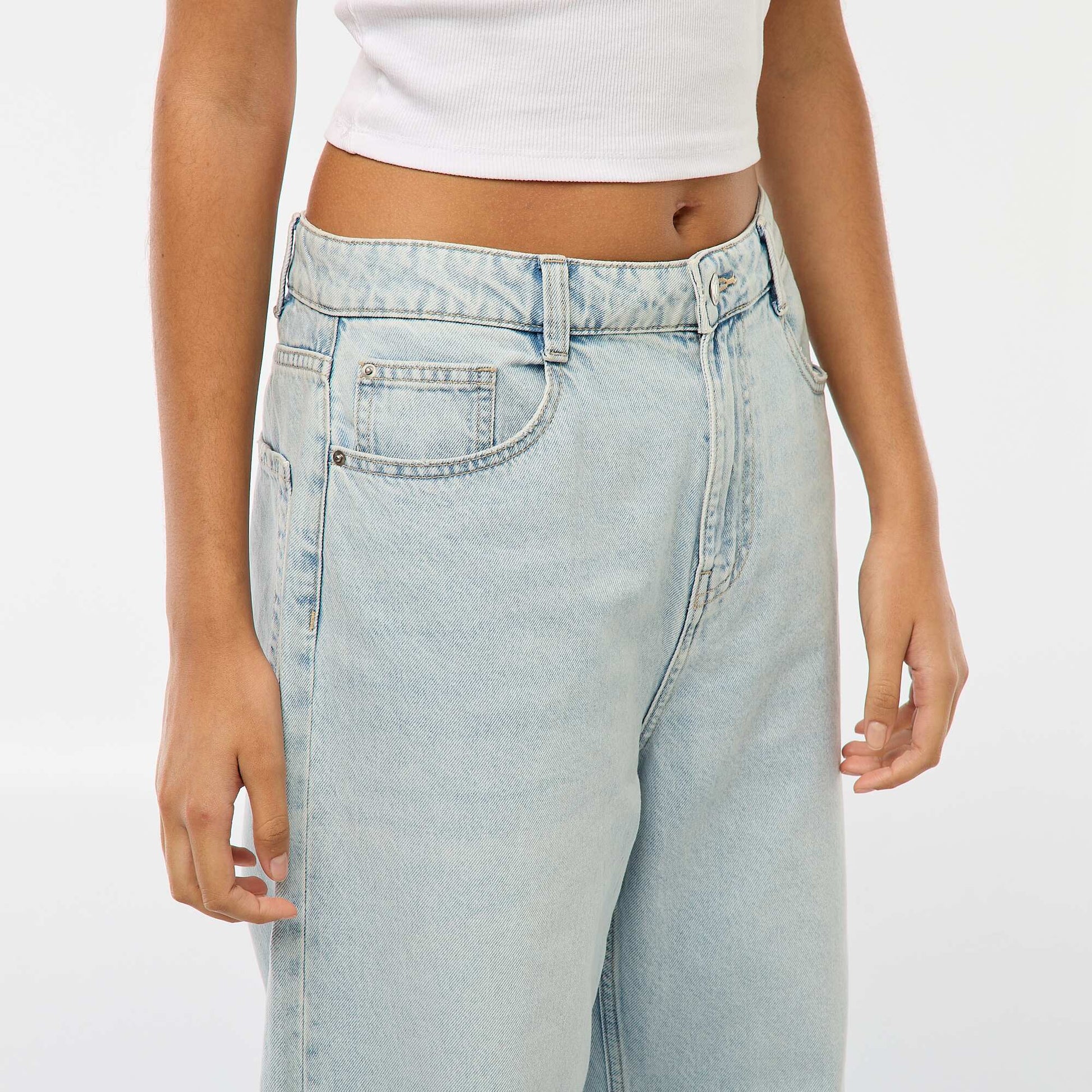 Pantalon baggy taille basse à 5 poches BLEU