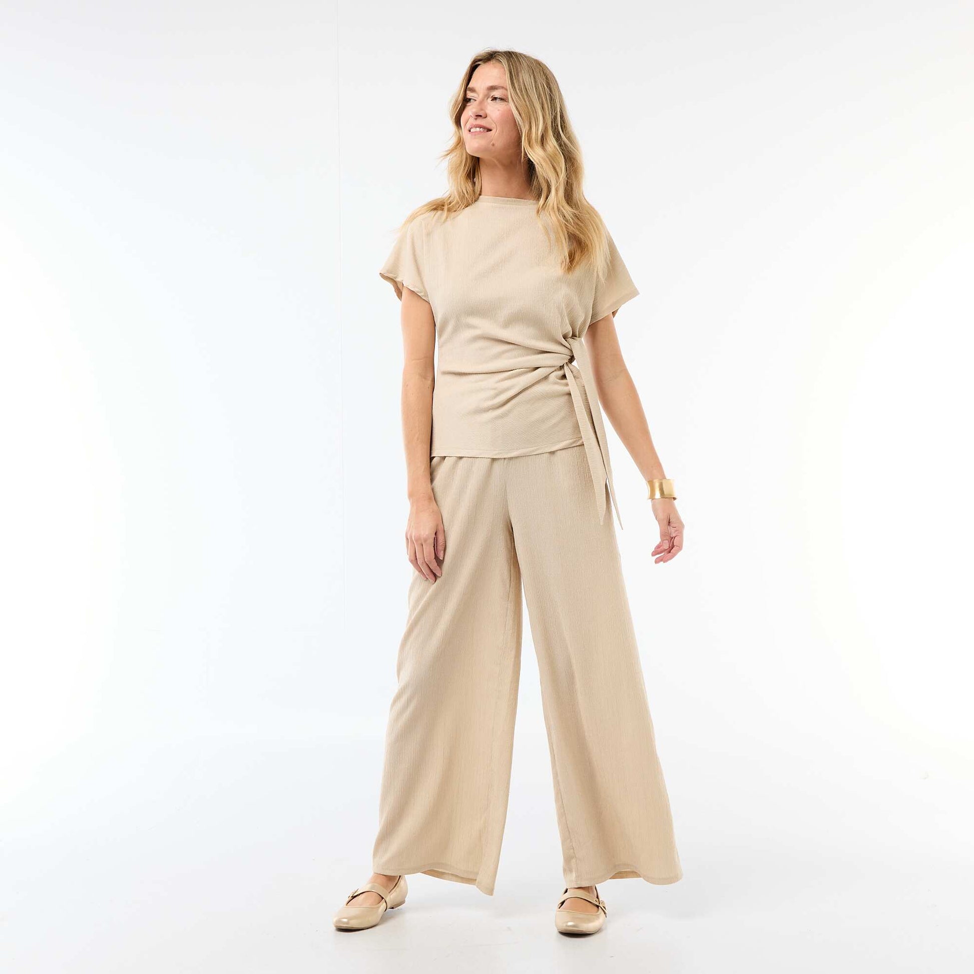 Pantalon large crêpé à 2 poches BEIGE