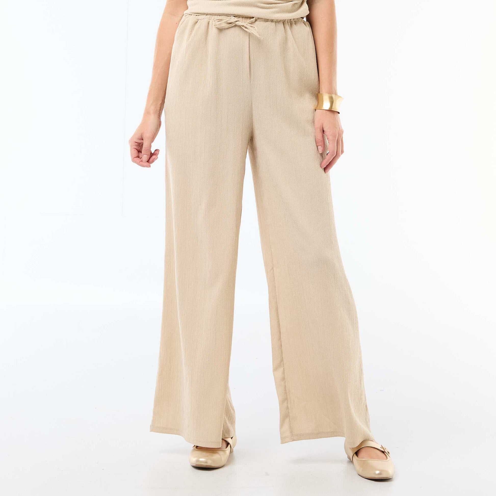 Pantalon large crêpé à 2 poches BEIGE