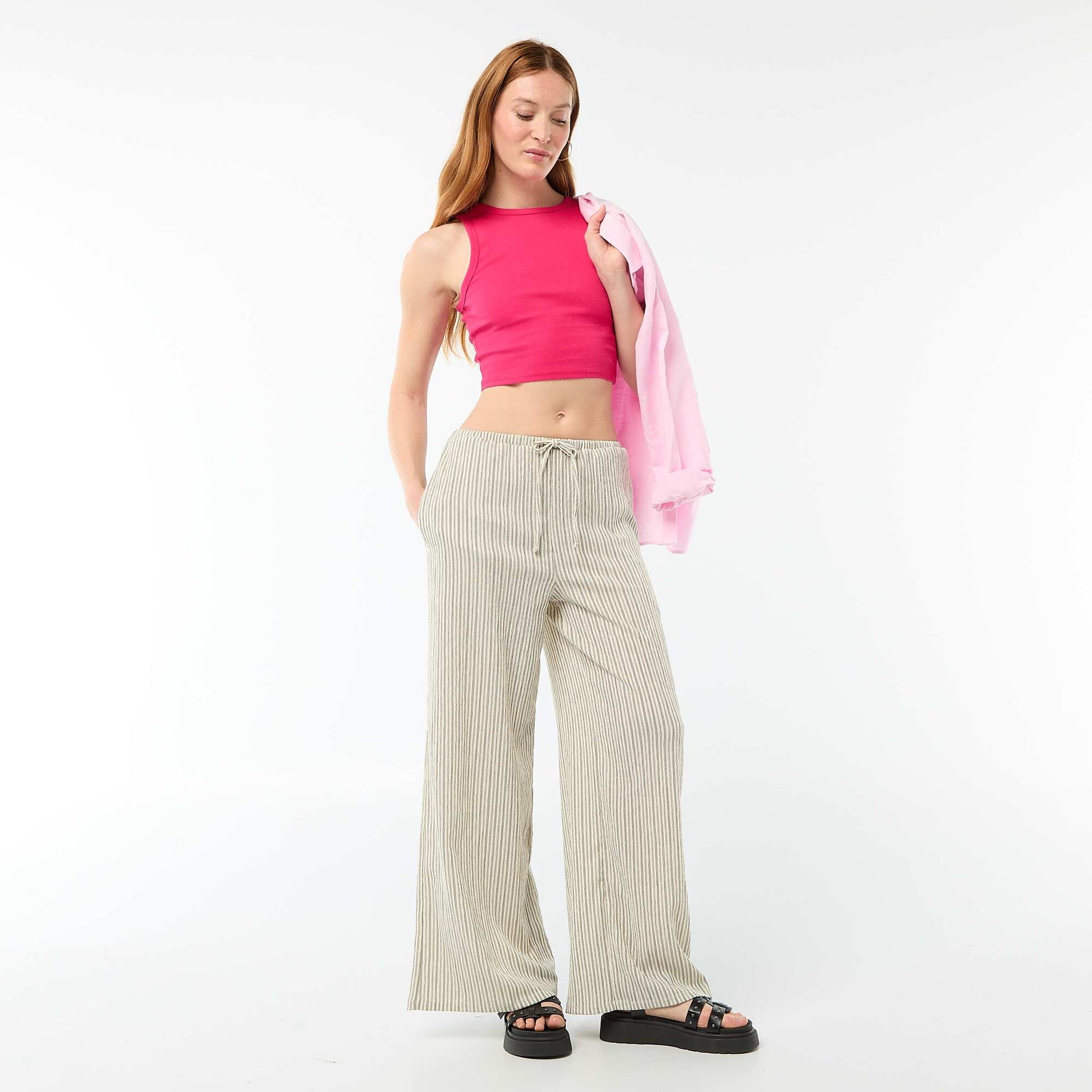 Pantalon large crêpé à 2 poches BLANC