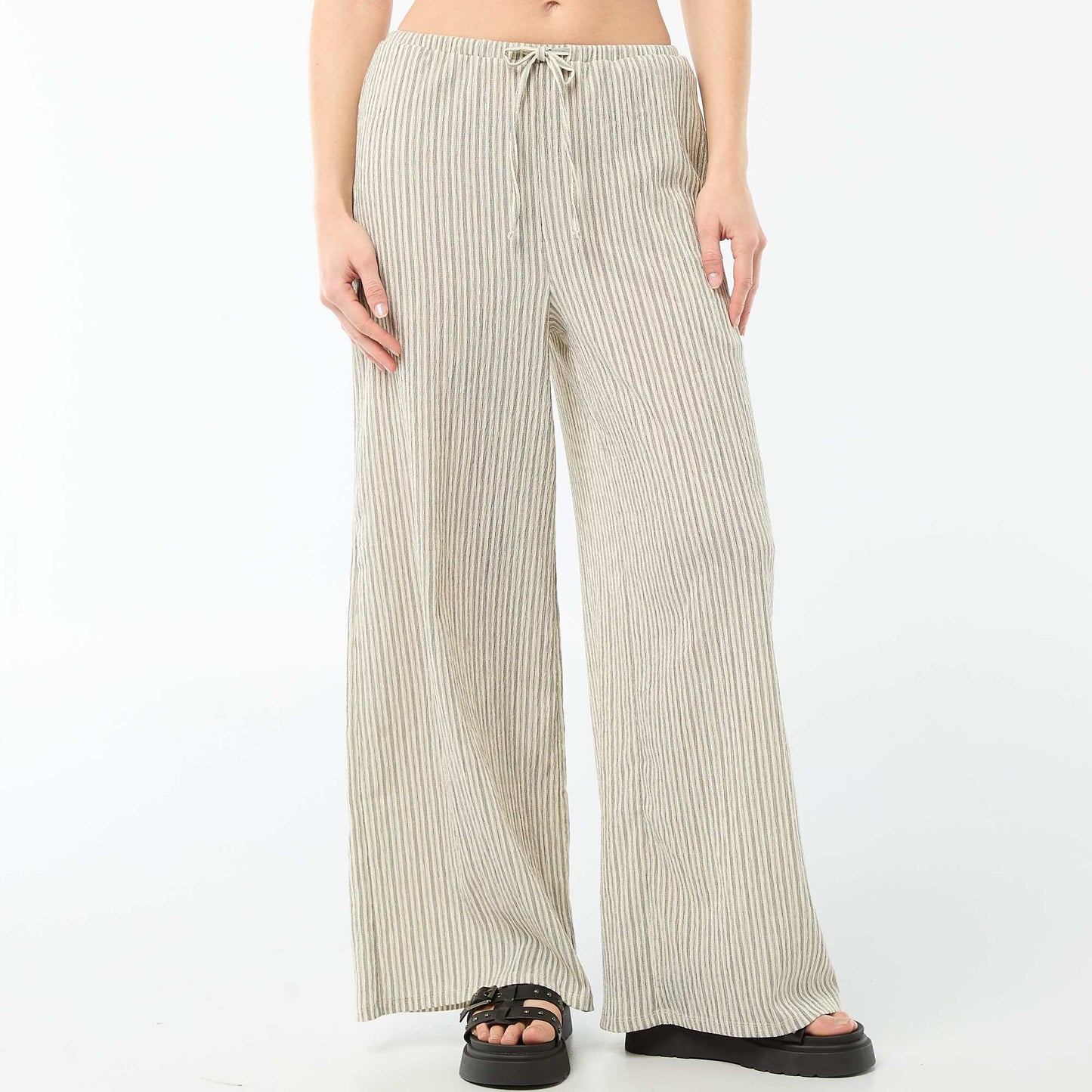 Pantalon large crêpé à 2 poches BLANC