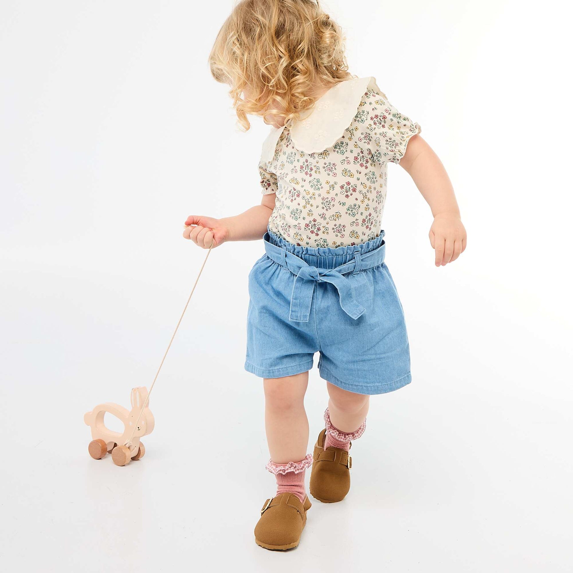 Short en denim léger avec ceinture amovible BLEU