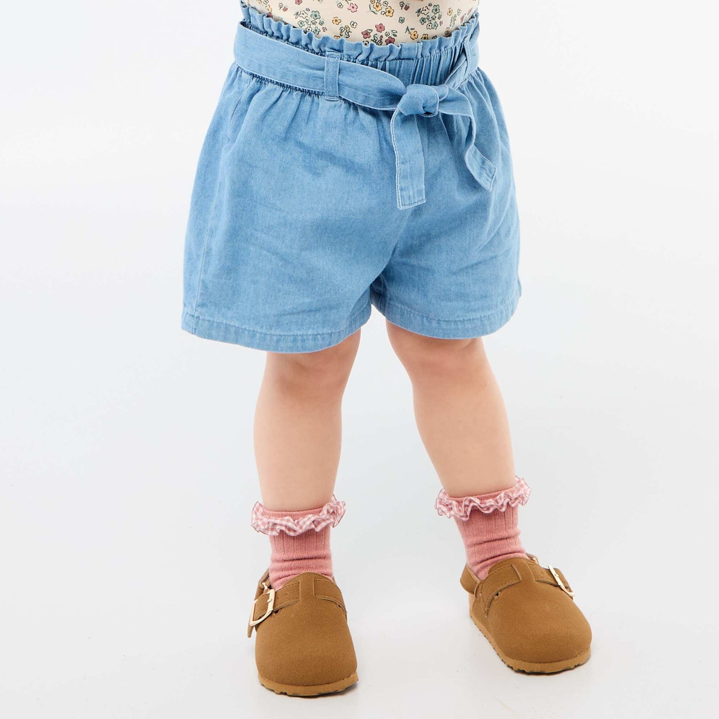Short en denim léger avec ceinture amovible BLEU