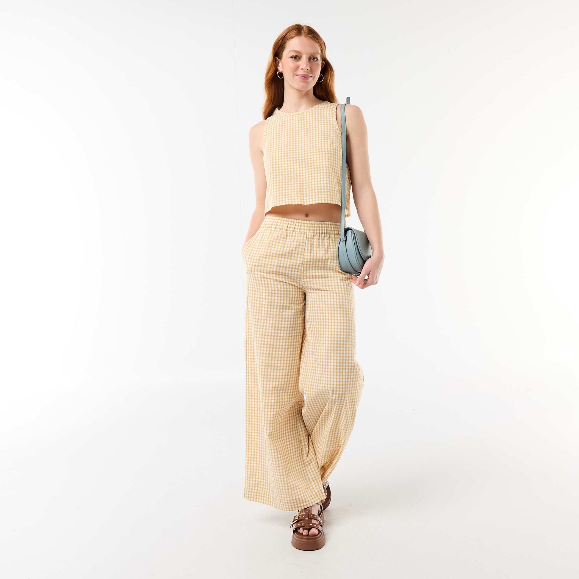 Pantalon large à motif Vichy BEIGE