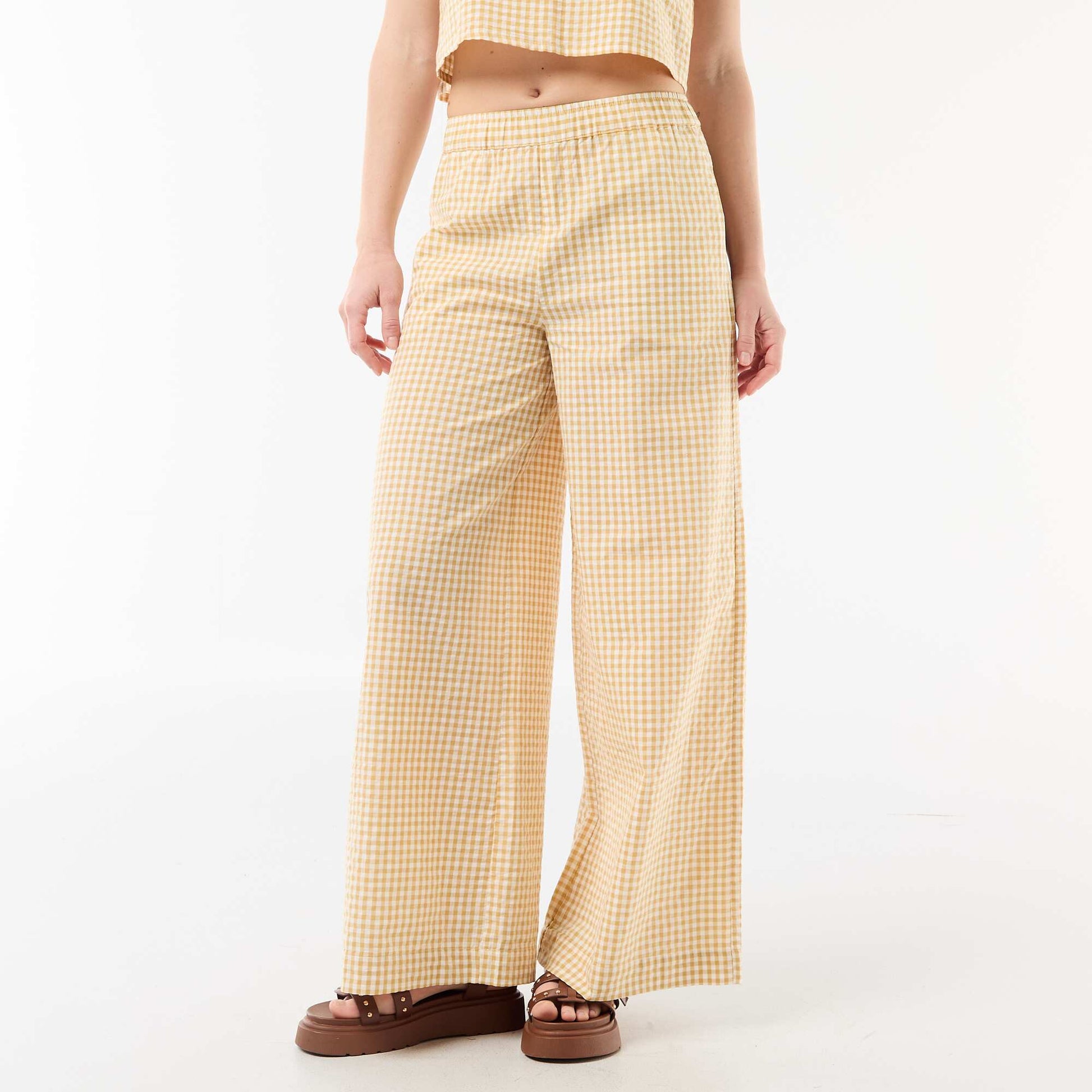 Pantalon large à motif Vichy BEIGE