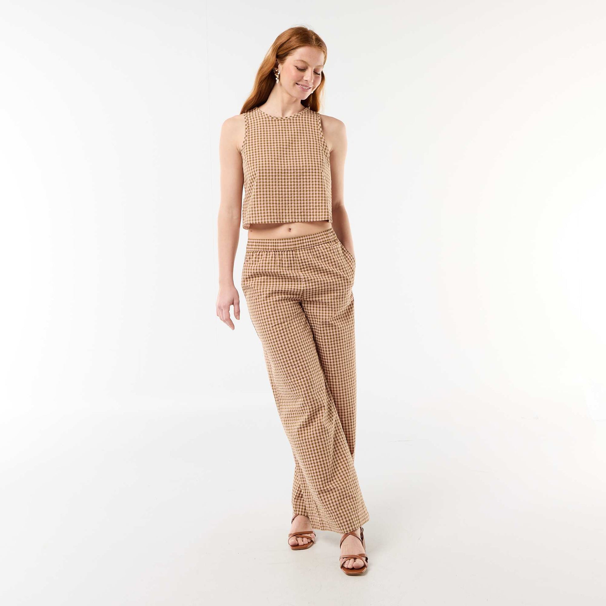 Pantalon large à motif Vichy ROSE