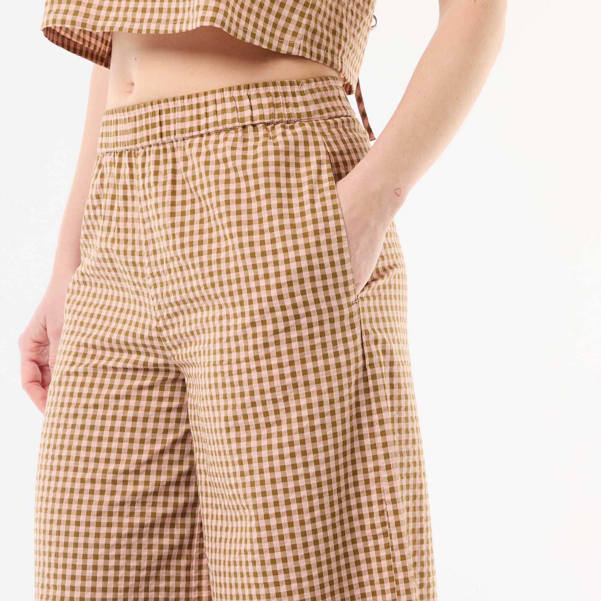 Pantalon large à motif Vichy ROSE