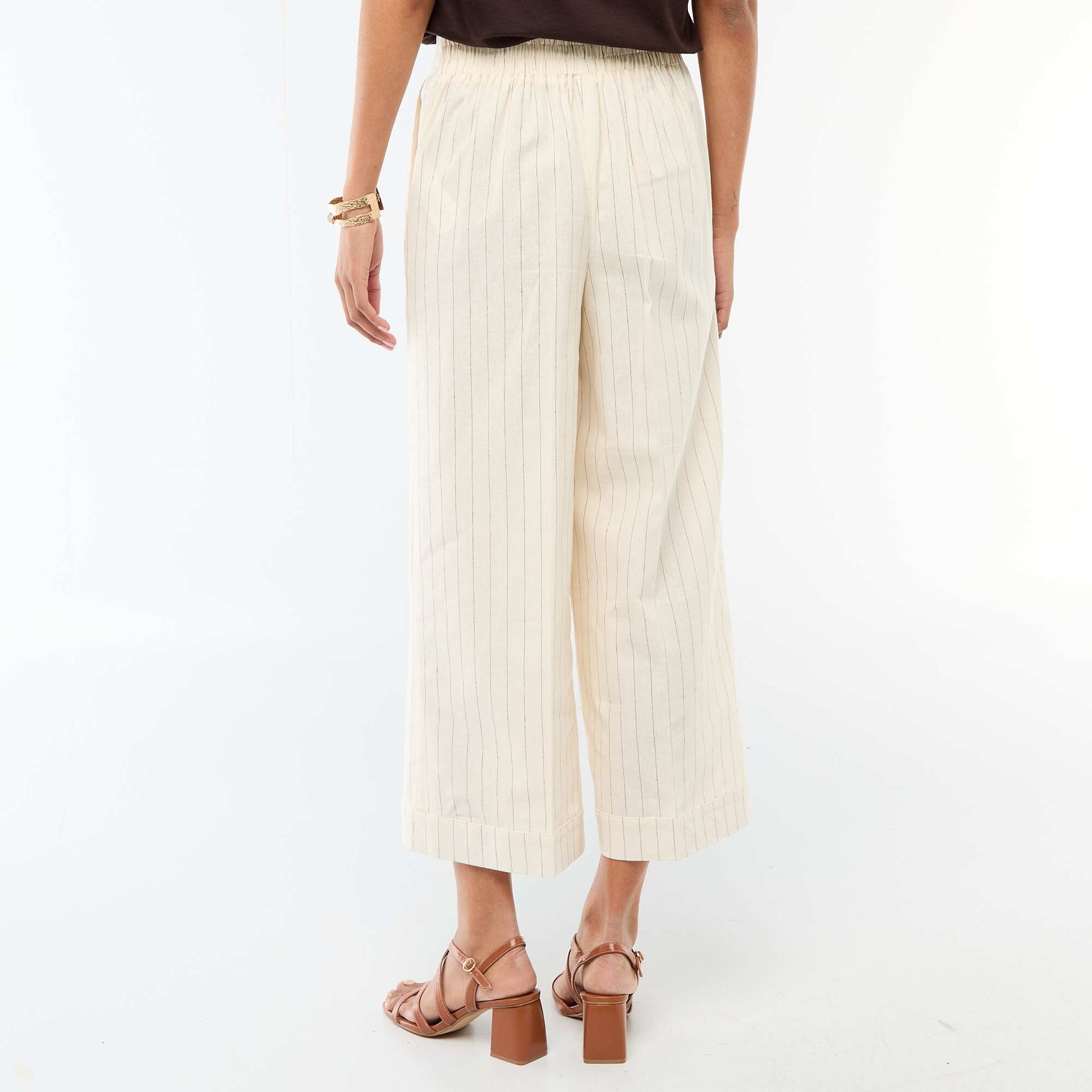 Pantalon culotte large en lin mélangé BEIGE