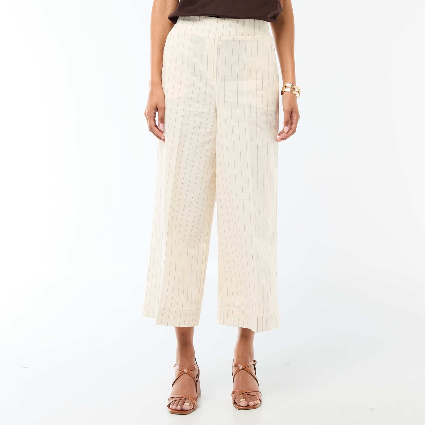 Pantalon culotte large en lin mélangé BEIGE