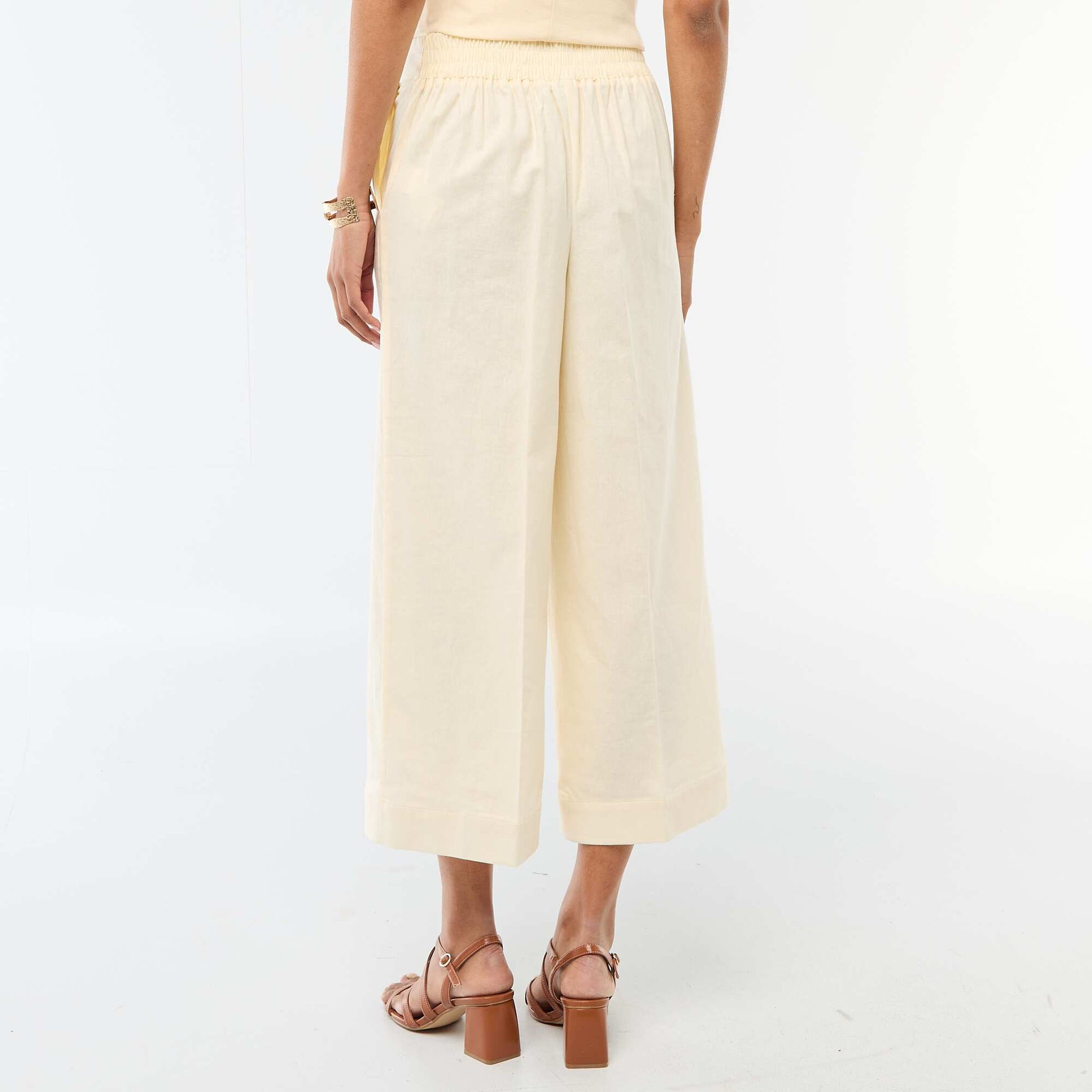 Pantalon culotte large en lin mélangé BEIGE