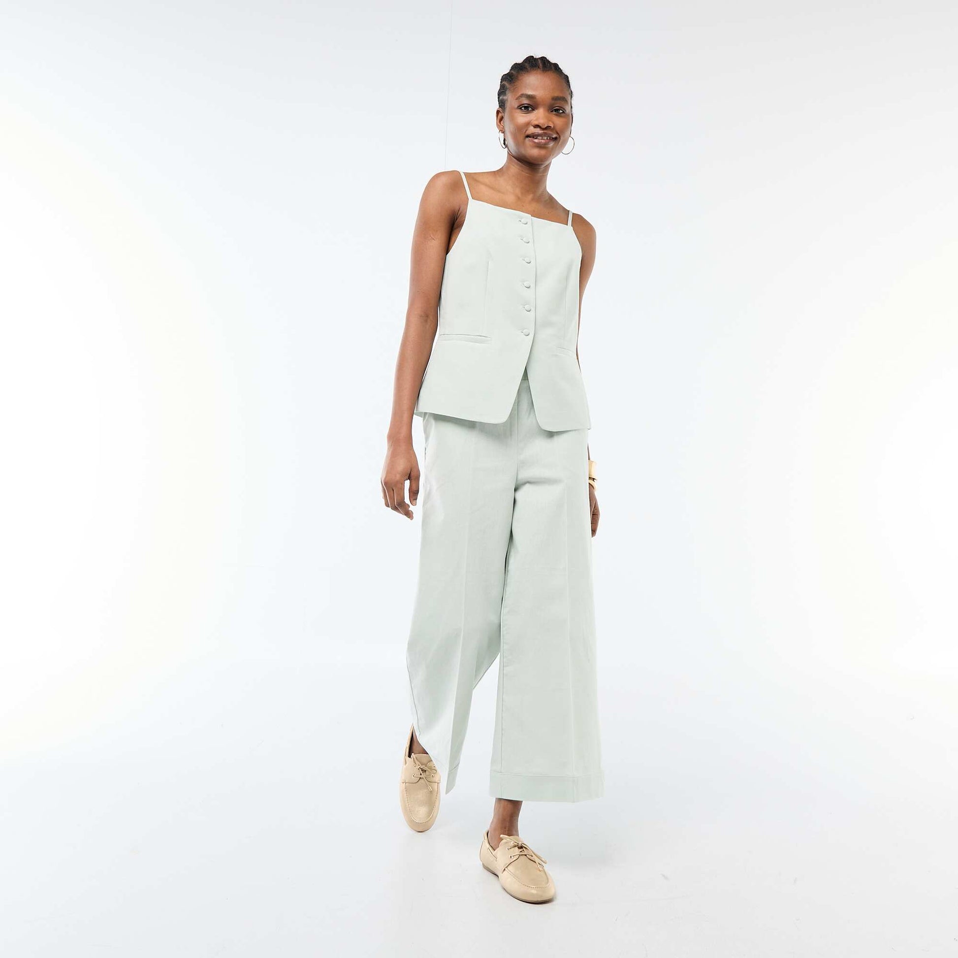 Pantalon culotte large en lin mélangé BLEU