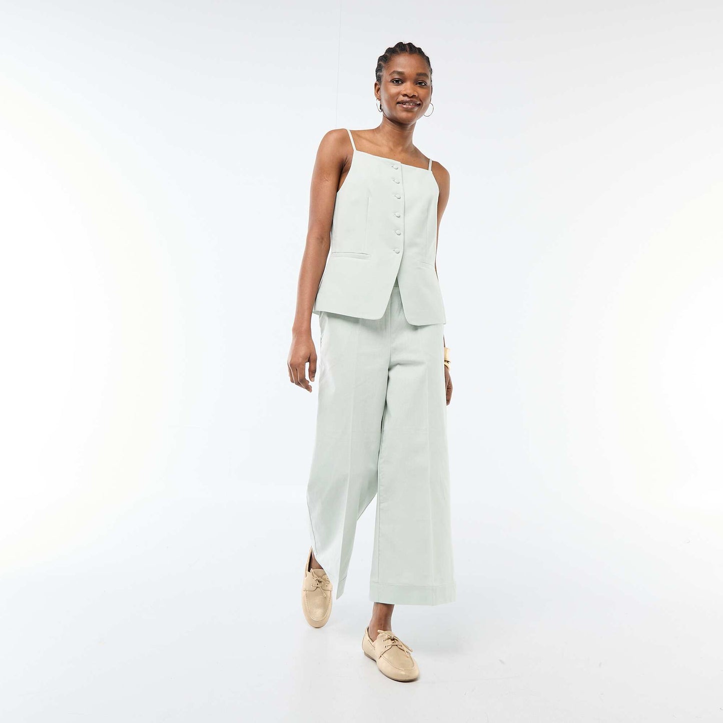 Pantalon culotte large en lin mélangé BLEU