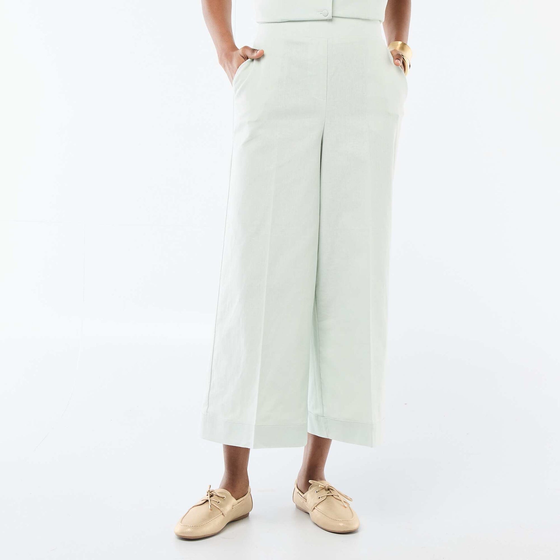 Pantalon culotte large en lin mélangé BLEU