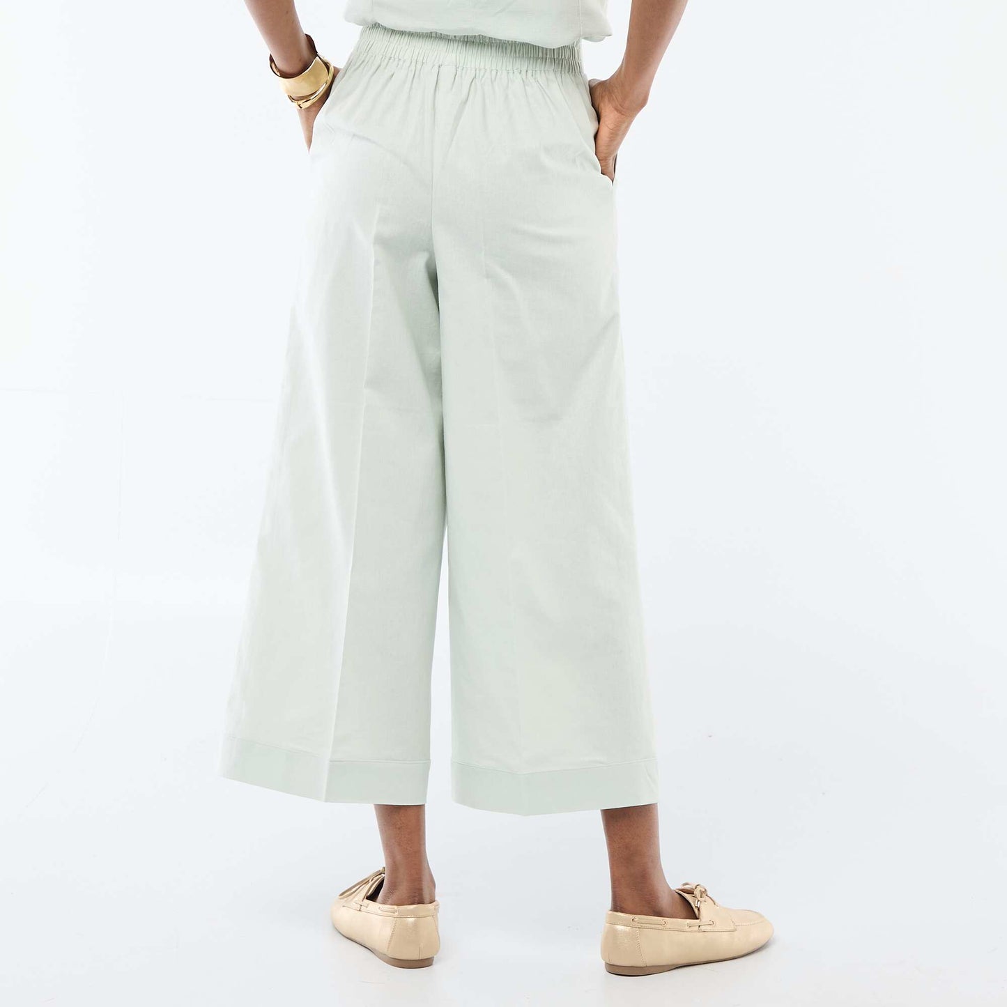 Pantalon culotte large en lin mélangé BLEU