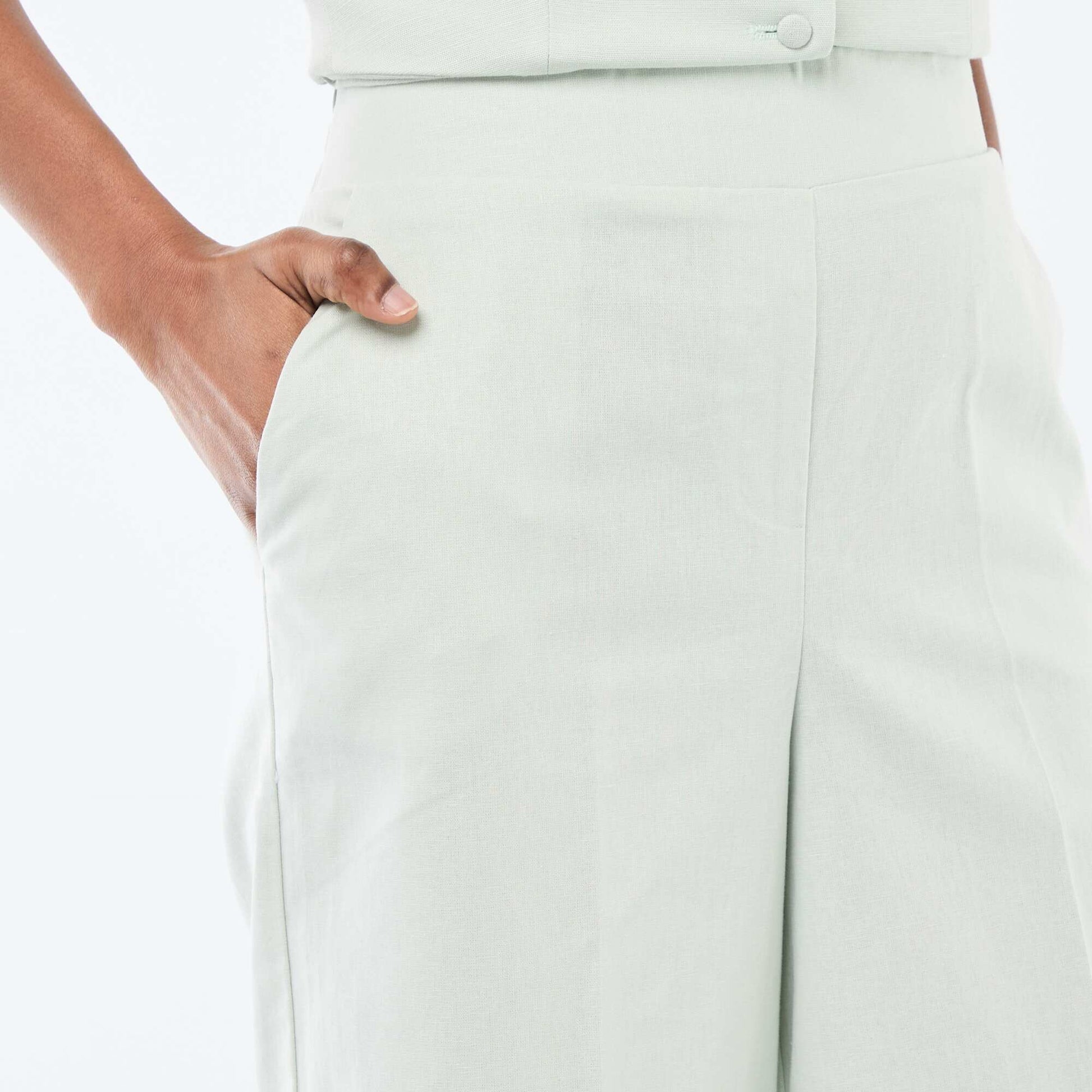 Pantalon culotte large en lin mélangé BLEU