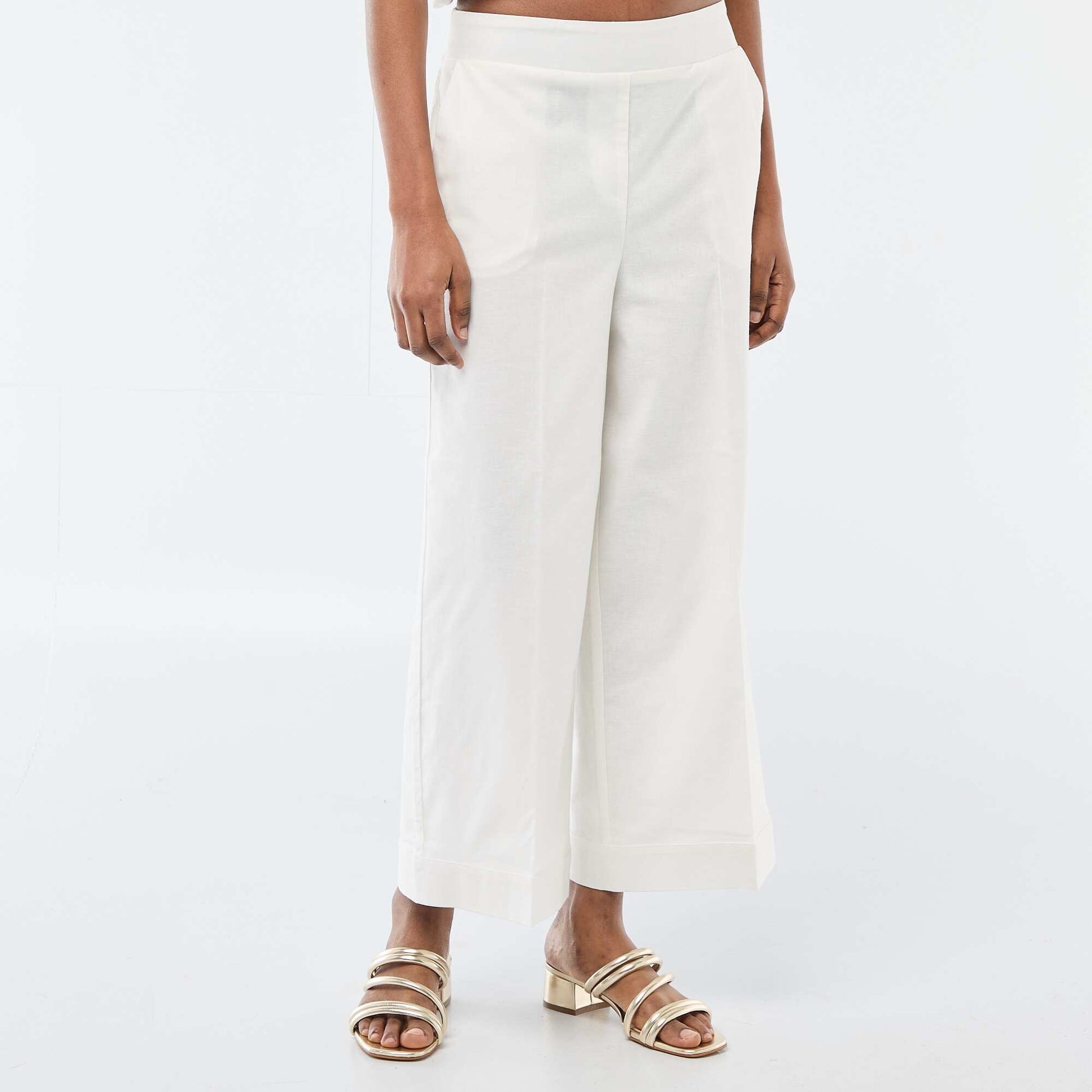 Pantalon culotte large en lin mélangé BLANC