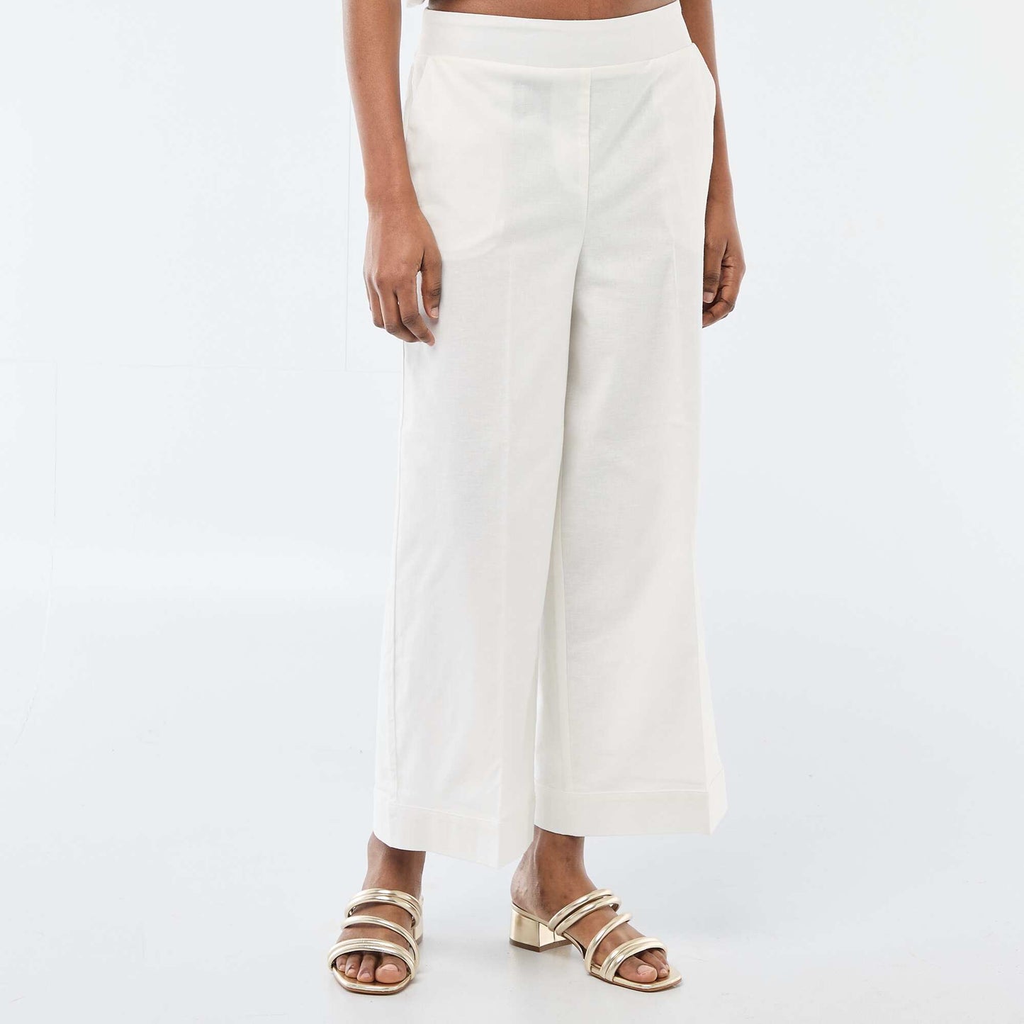 Pantalon culotte large en lin mélangé BLANC