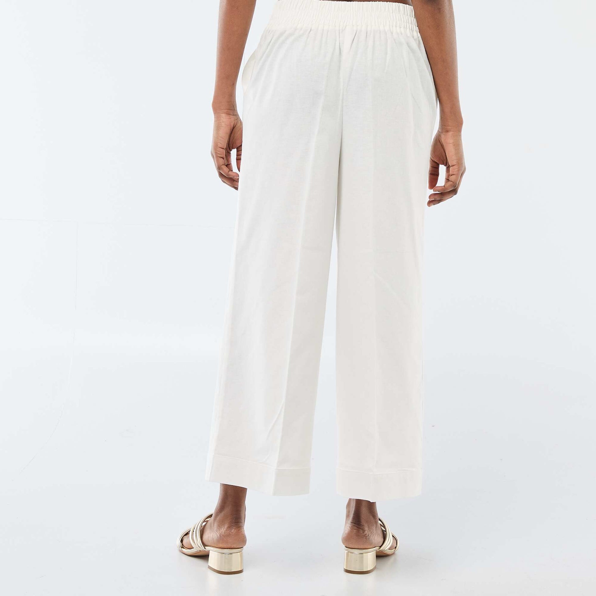 Pantalon culotte large en lin mélangé BLANC