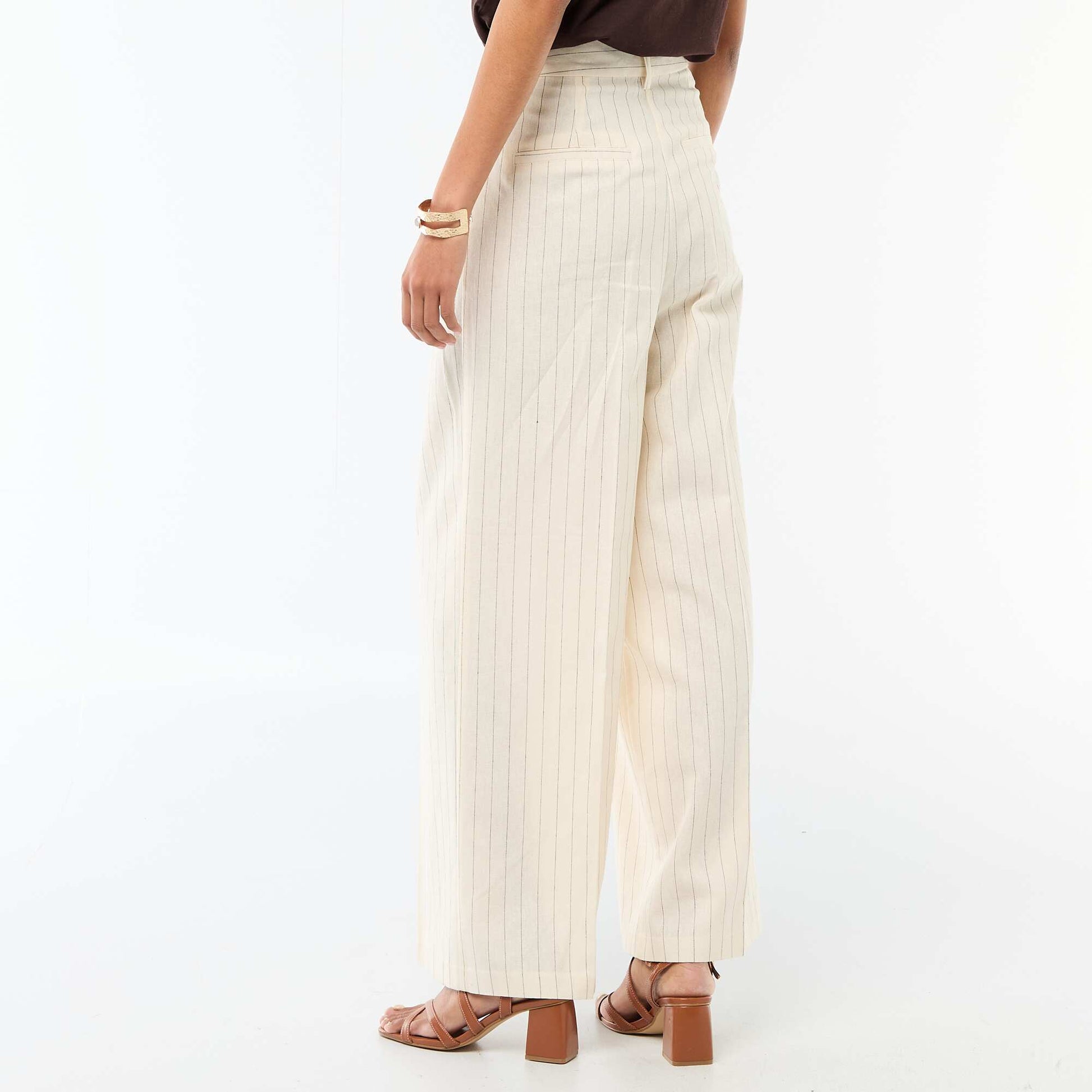 Pantalon large de cérémonie en lin mélangé BEIGE