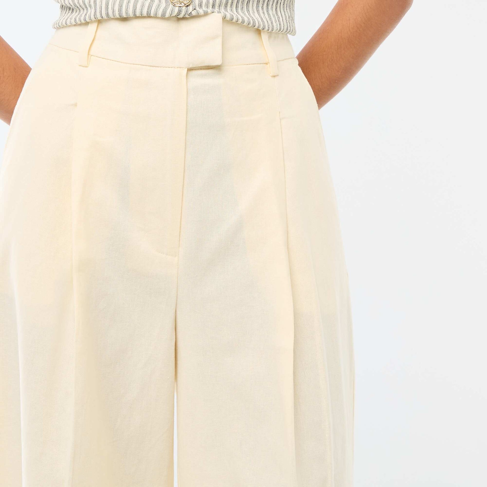 Pantalon large de cérémonie en lin mélangé BEIGE