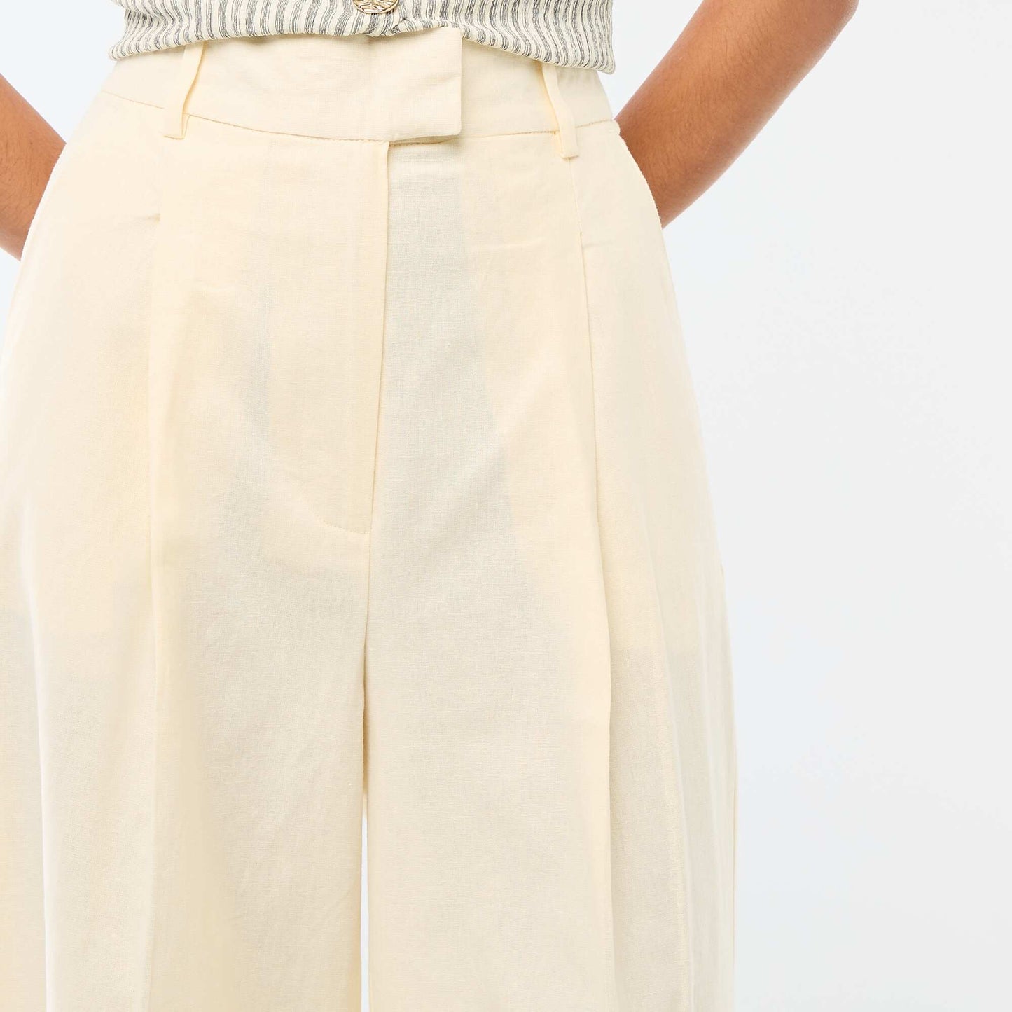 Pantalon large de cérémonie en lin mélangé BEIGE