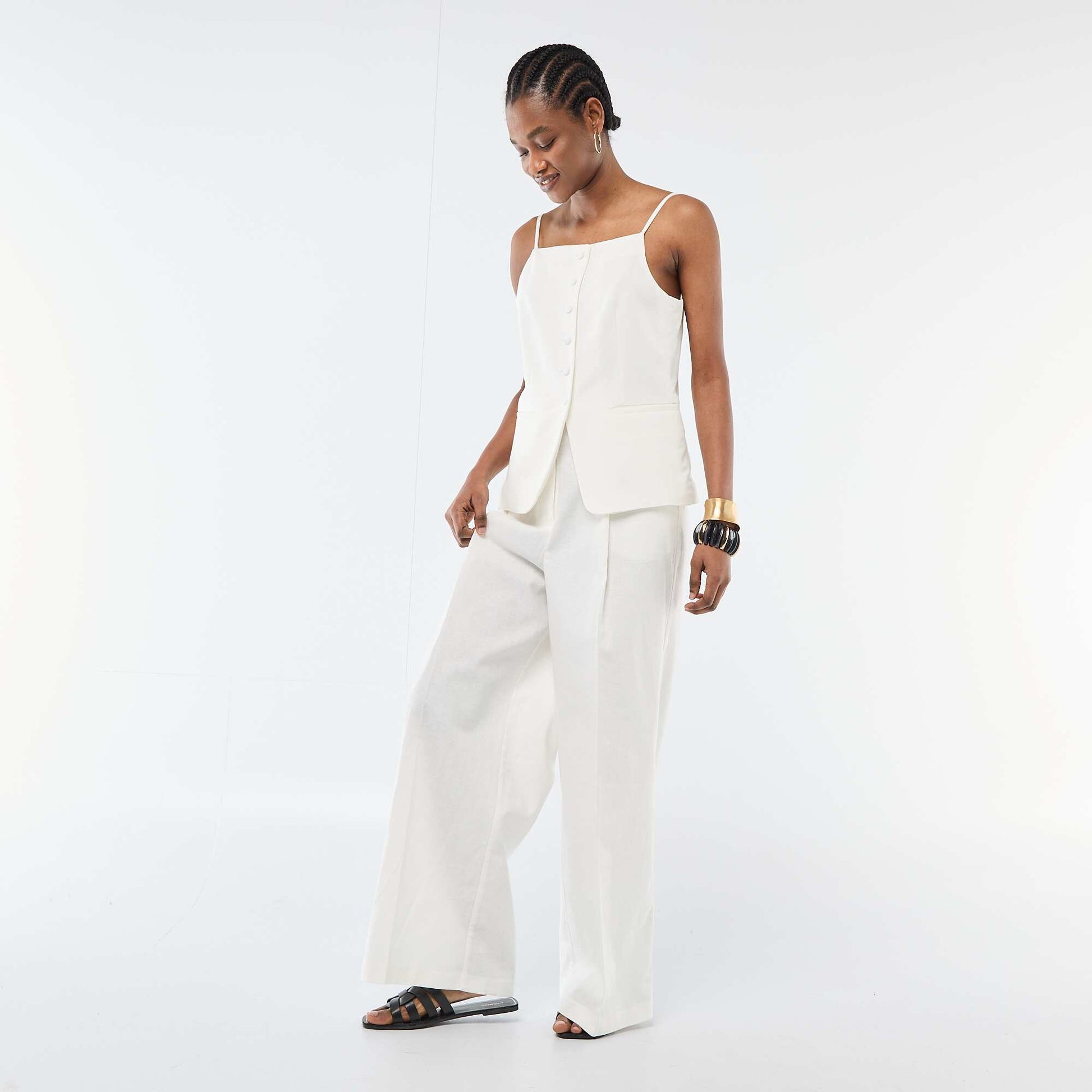 Pantalon large de cérémonie en lin mélangé BLANC